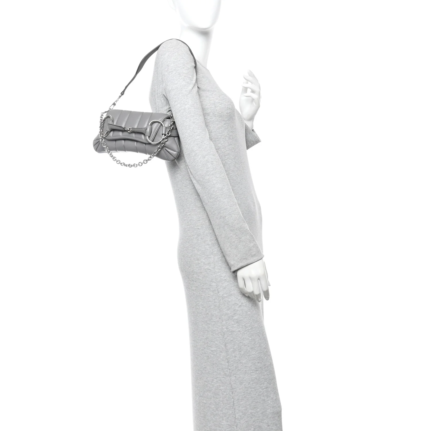 Nappa Vertical Matelasse Small Maxi Horsebit Chain Shoulder Bag Gray - Image 2