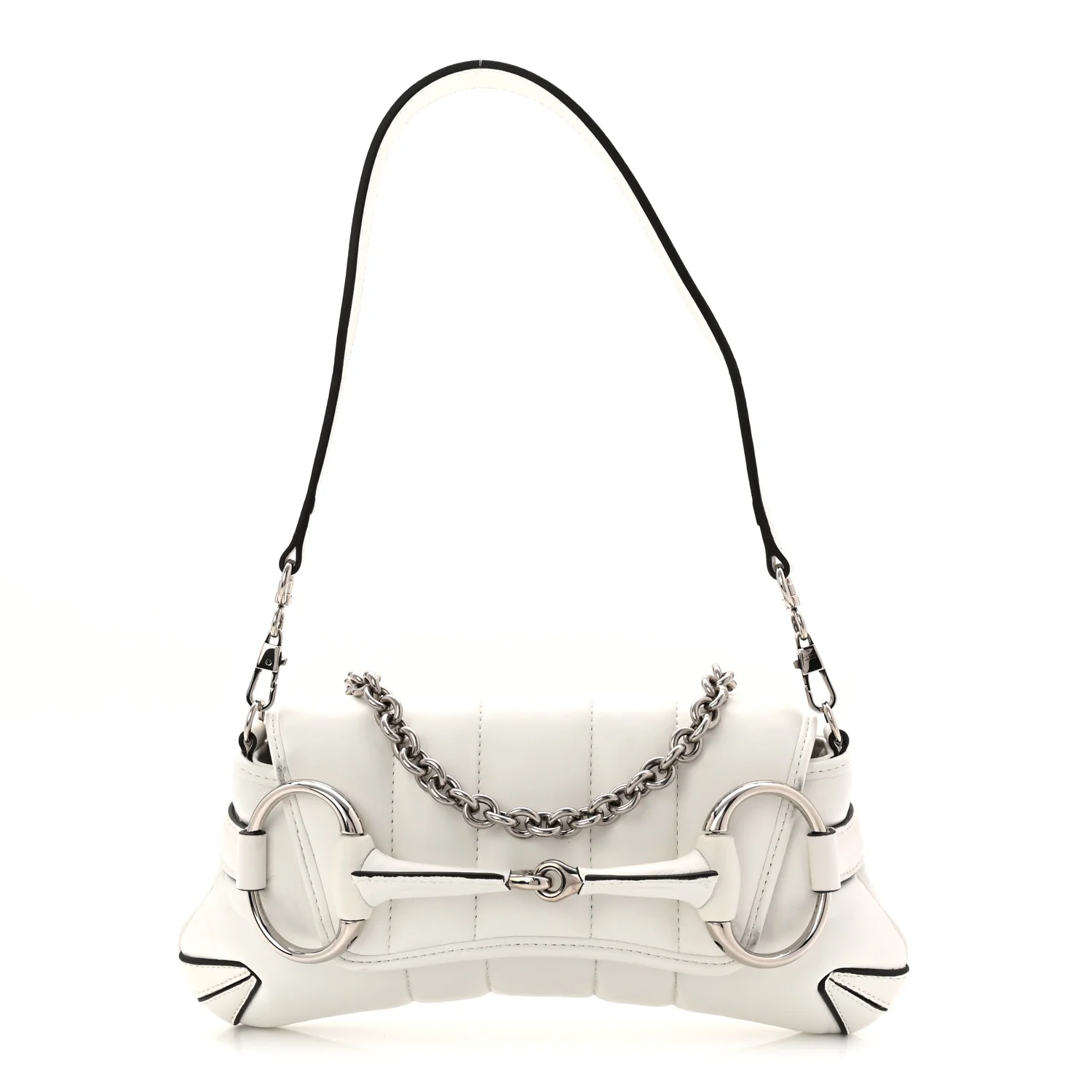 Nappa Vertical Matelasse Small Maxi Horsebit Chain Shoulder Bag Great White - Image 2