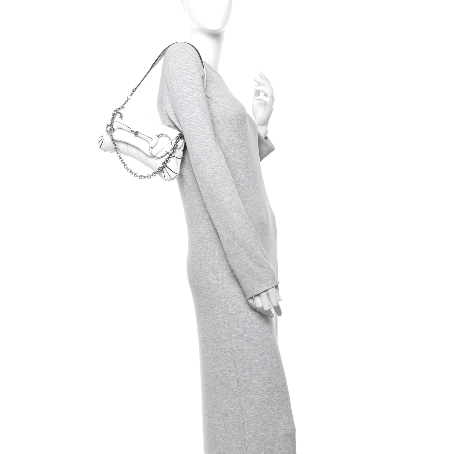 Nappa Vertical Matelasse Small Maxi Horsebit Chain Shoulder Bag Great White - Image 3