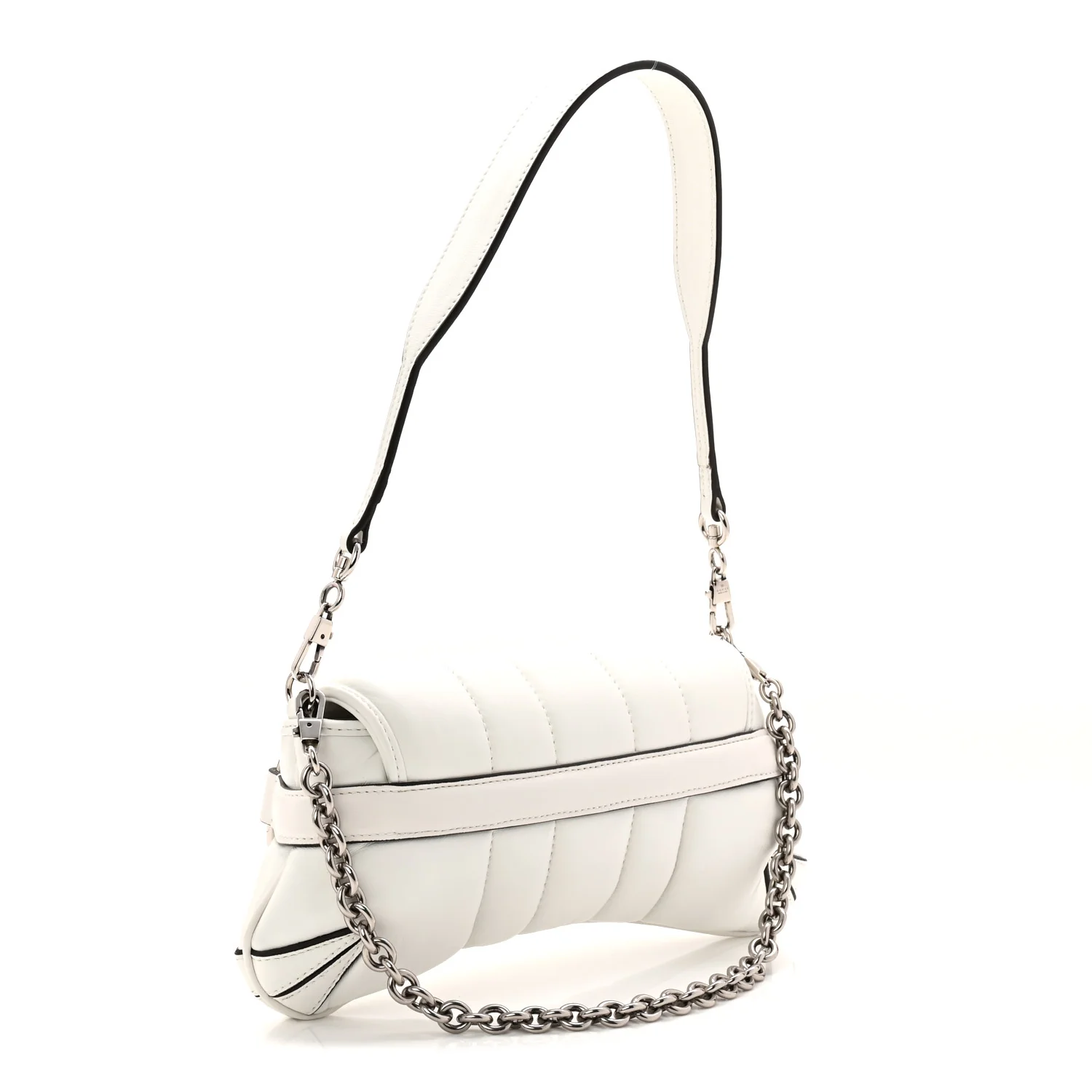 Nappa Vertical Matelasse Small Maxi Horsebit Chain Shoulder Bag Great White - Image 4