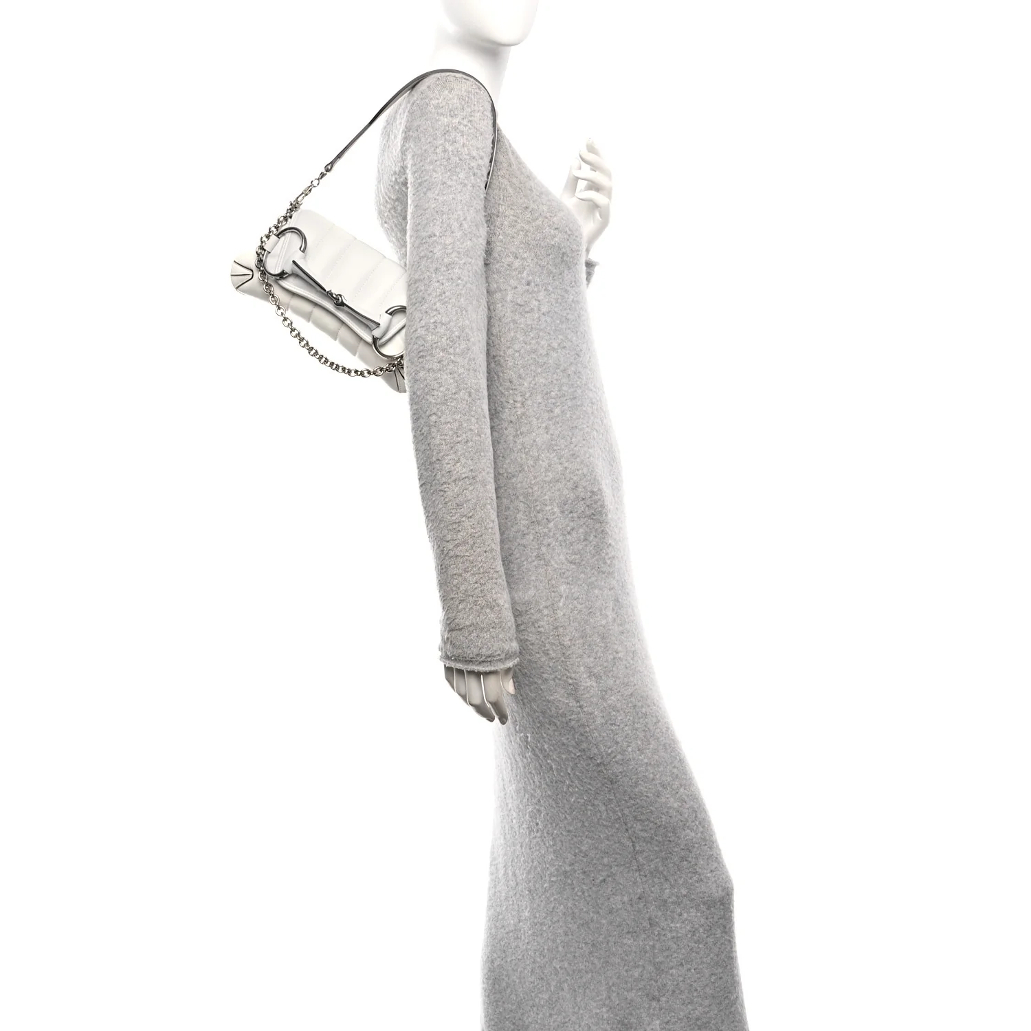 Nappa Vertical Matelasse Small Maxi Horsebit Chain Shoulder Bag Great White - Image 2