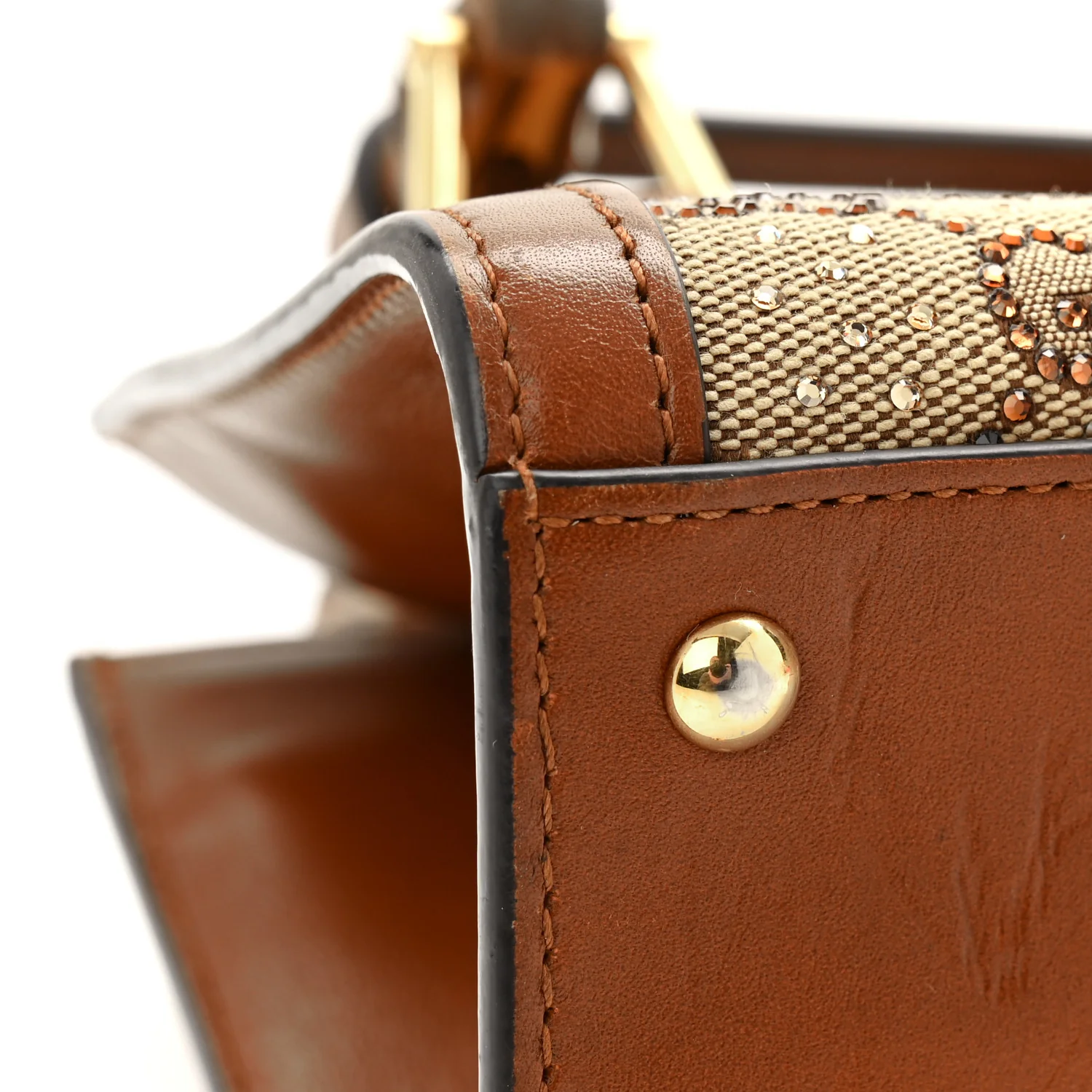 New Canvas Charisma Calfskin Crystal GG Monogram Mini Diana Tote Bag Camel Ebony - Image 11