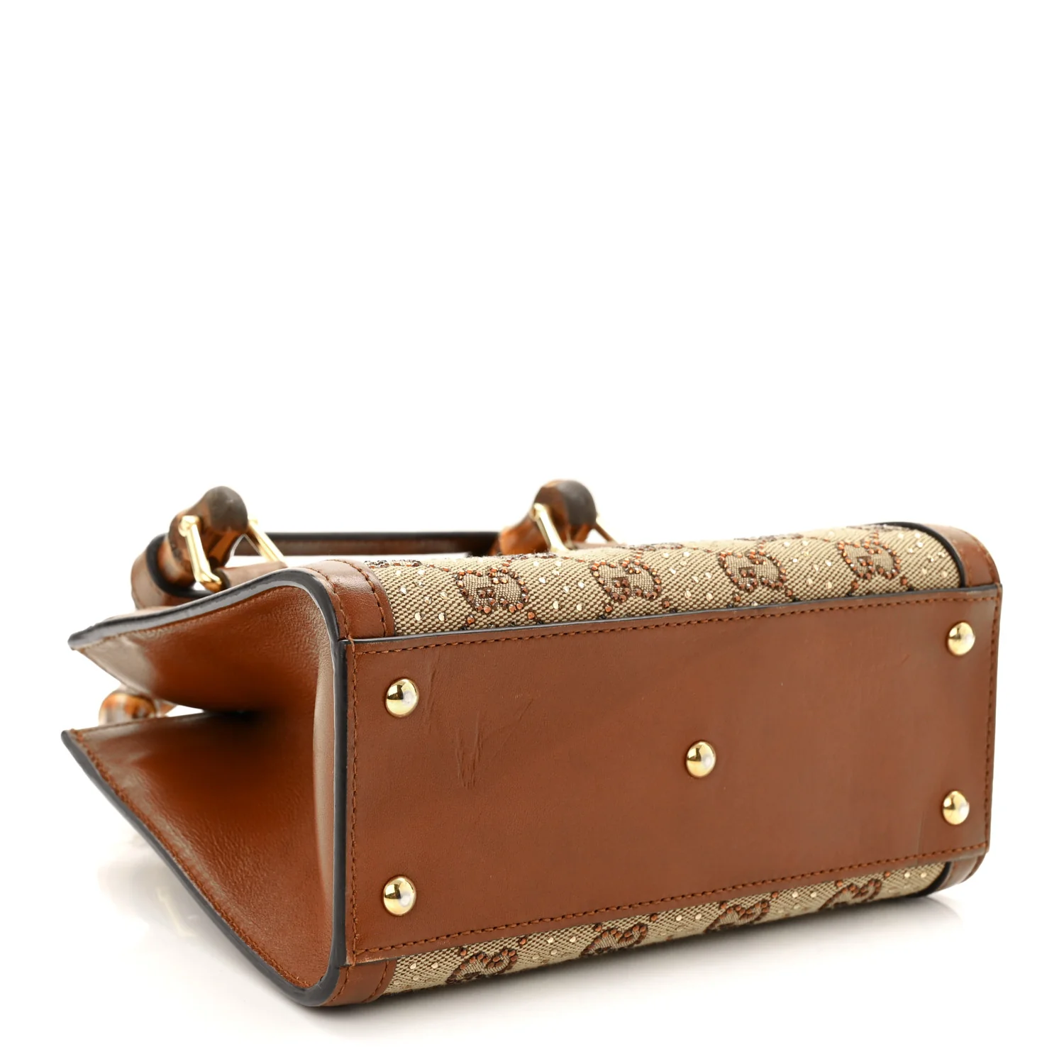 New Canvas Charisma Calfskin Crystal GG Monogram Mini Diana Tote Bag Camel Ebony - Image 4