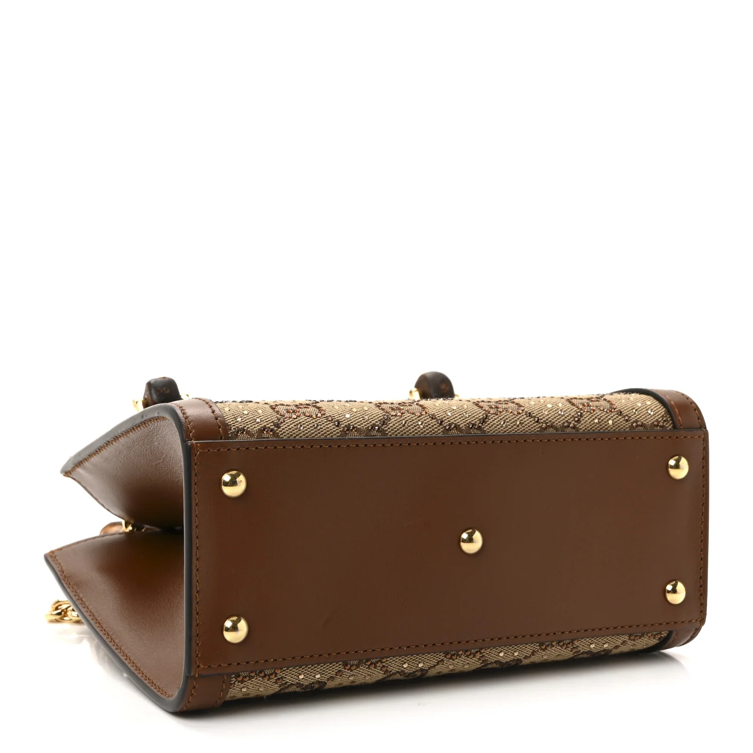 New Canvas Charisma Calfskin Crystal GG Monogram Mini Diana Tote Bag Camel Ebony - Image 4
