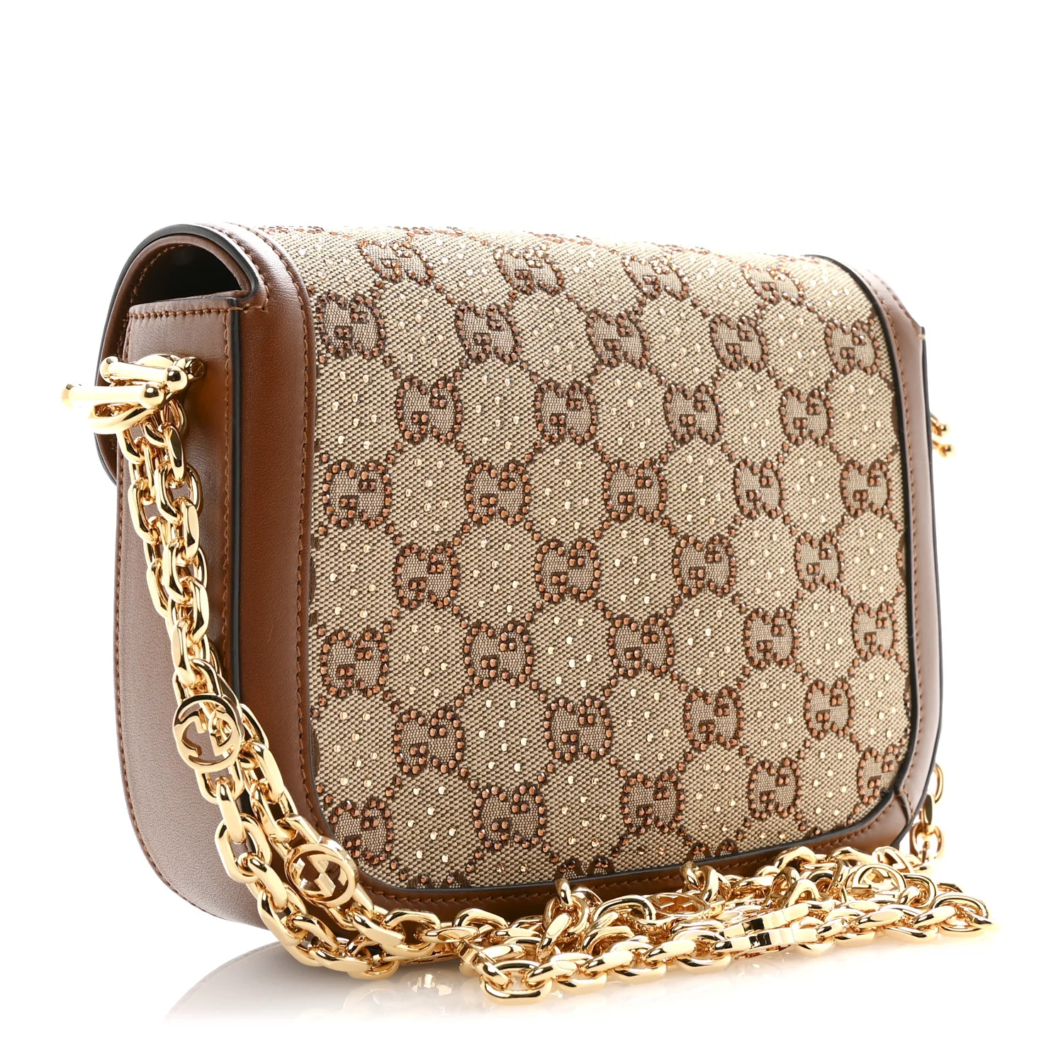 New Canvas Charisma Calfskin Crystal GG Monogram Mini Horsebit 1955 Shoulder Bag Camel Ebony - Image 3