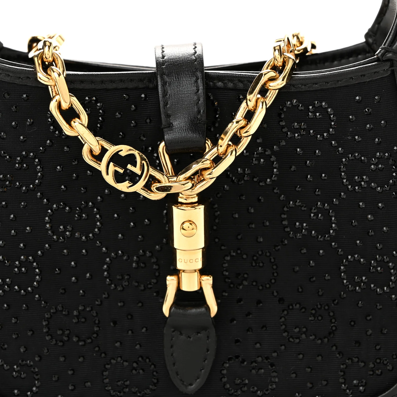 New Canvas Charisma Calfskin Crystal GG Monogram Mini Jackie 1961 Hobo Black - Image 8