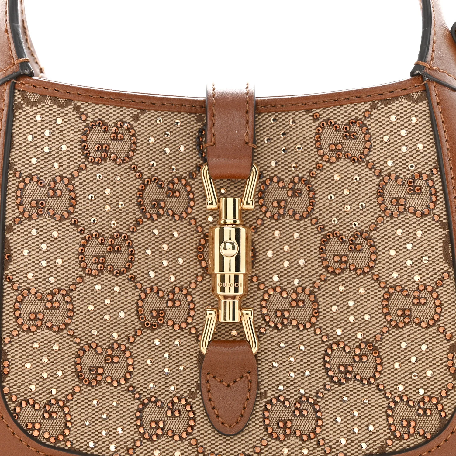New Canvas Charisma Calfskin Crystal GG Monogram Mini Jackie 1961 Hobo Camel Ebony - Image 8