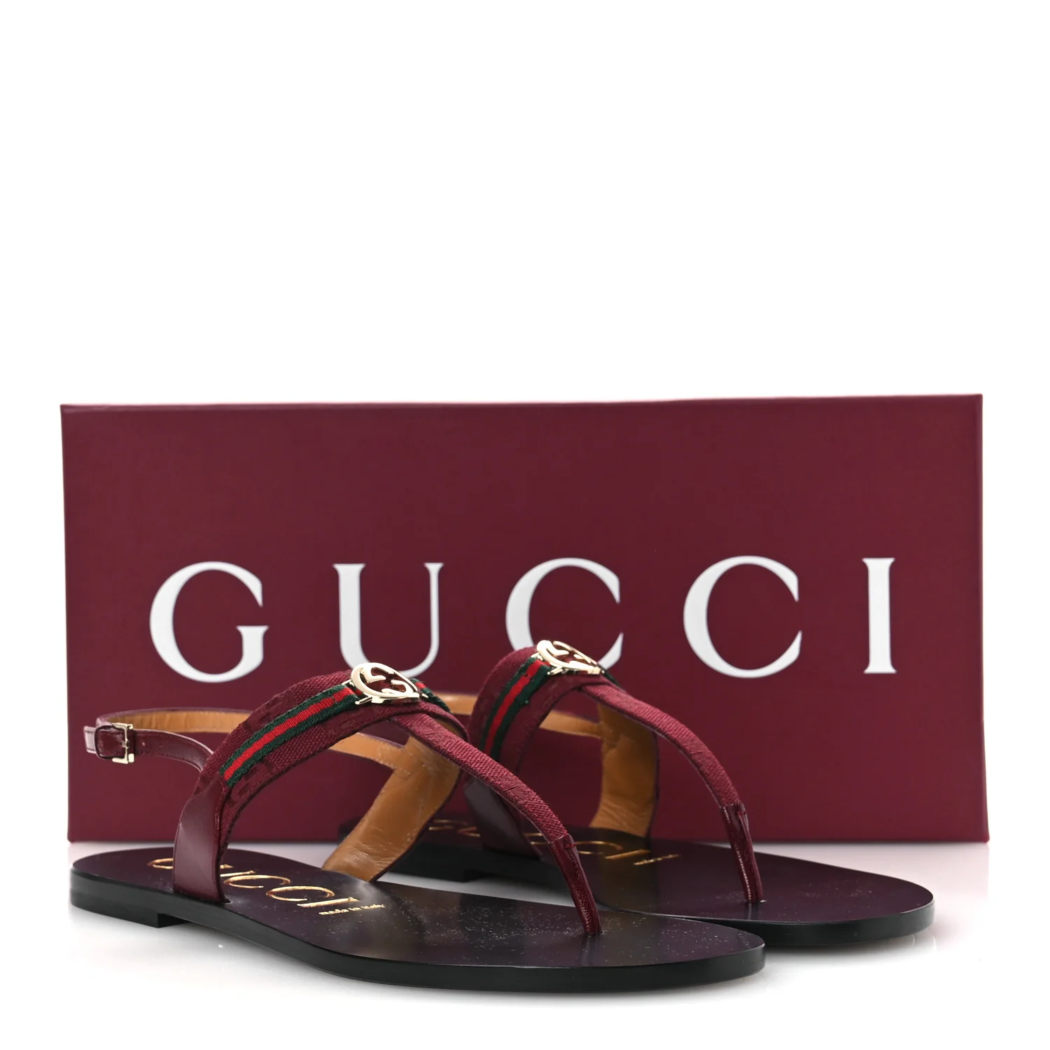 New Canvas GG Malaga Kid Web Interlocking G Womens Thong Sandals 39.5 Rosso Ancora - Image 10