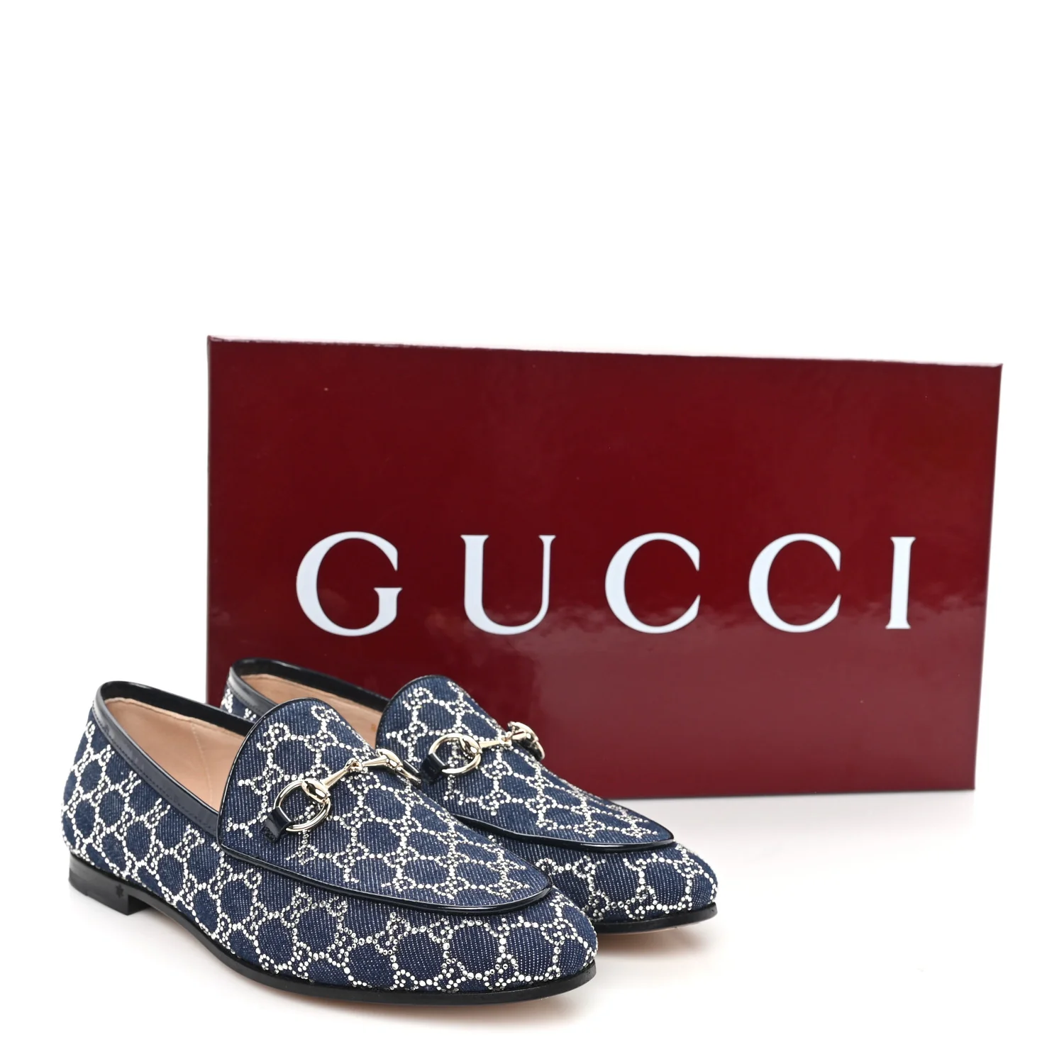 New Denim Crystal GG Monogram Womens 1953 Horsebit Jordaan Loafer 36 Blue - Image 10