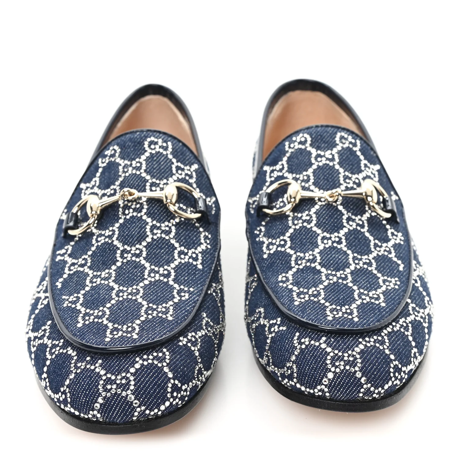 New Denim Crystal GG Monogram Womens 1953 Horsebit Jordaan Loafer 36 Blue - Image 3