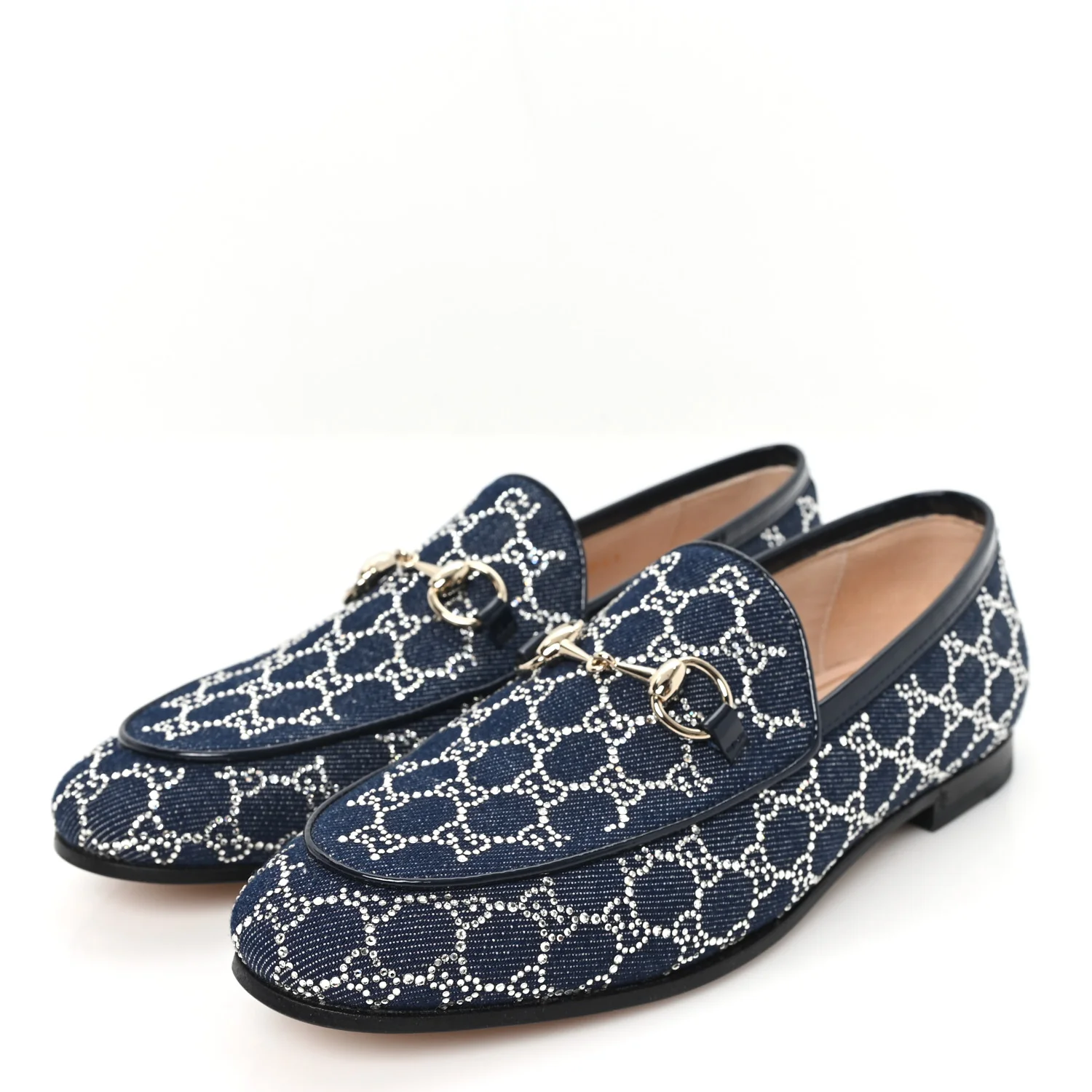 New Denim Crystal GG Monogram Womens 1953 Horsebit Jordaan Loafer 36 Blue - Image 4