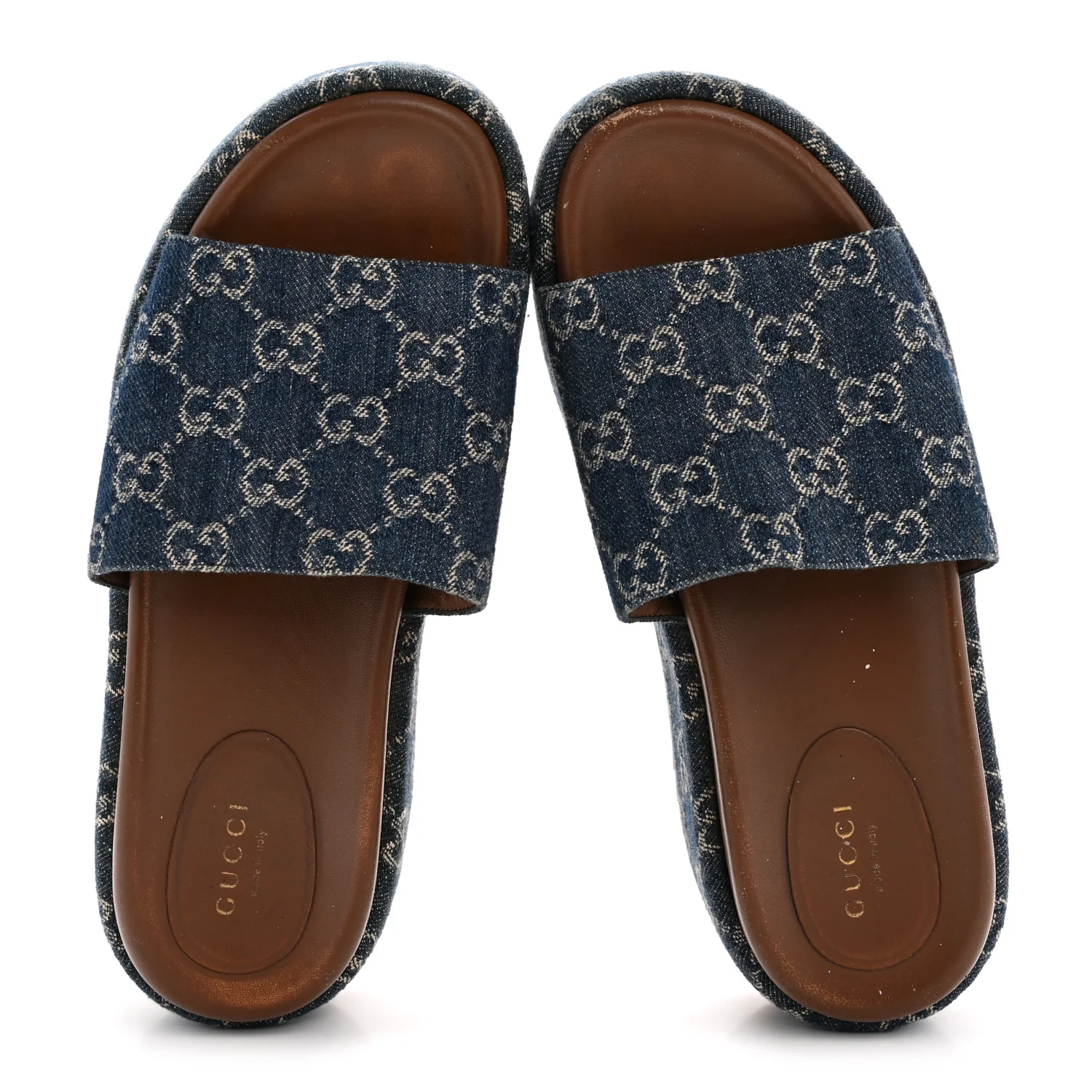 New Denim GG Monogram Angelina Platform 55mm Slide Sandals 37 Blue Tea - Image 2