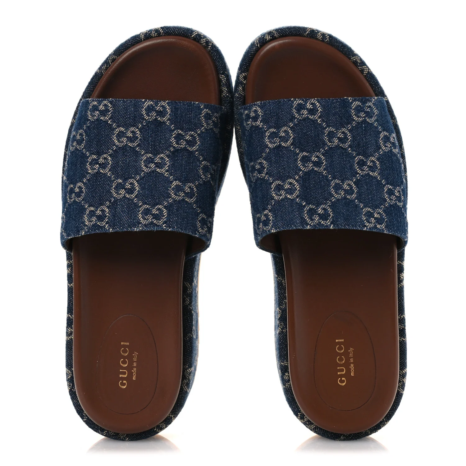 New Denim GG Monogram Angelina Platform 55mm Slide Sandals 39.5 Blue Tea - Image 2