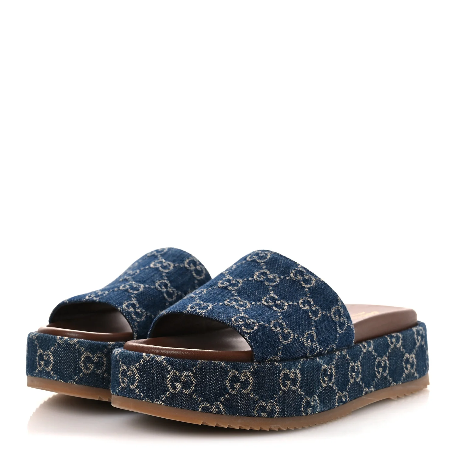 New Denim GG Monogram Angelina Platform 55mm Slide Sandals 39.5 Blue Tea - Image 4