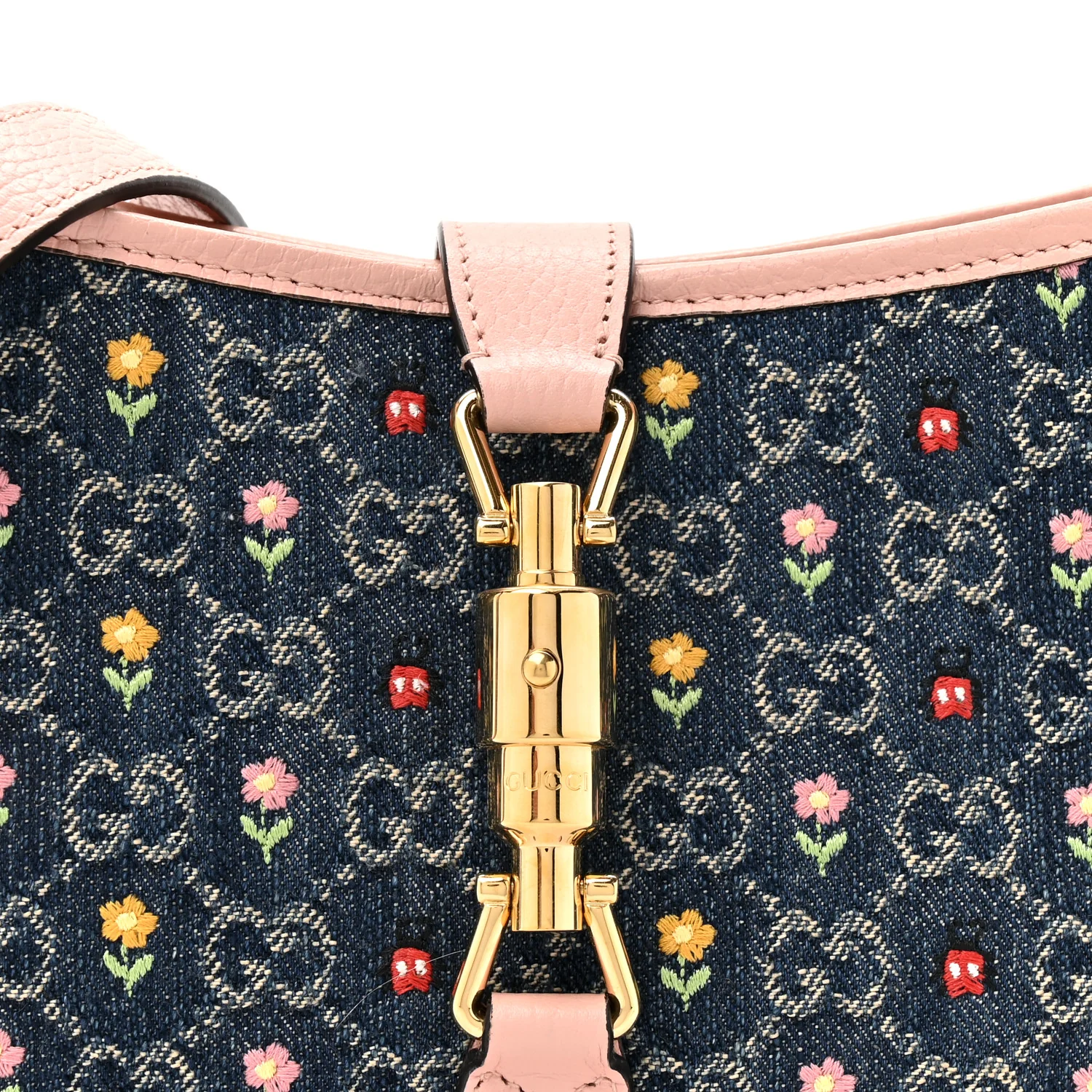 New Denim GG Monogram Calfskin Love Parade Small Jackie 1961 Hobo Light Pink - Image 9