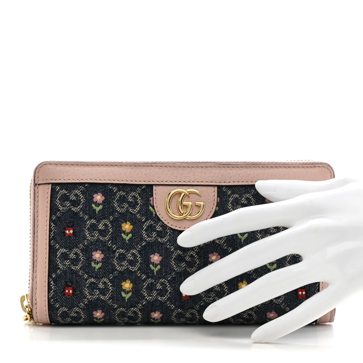 New Denim GG Monogram Calfskin Love Parade Zip Around Wallet Light Pink - Image 2
