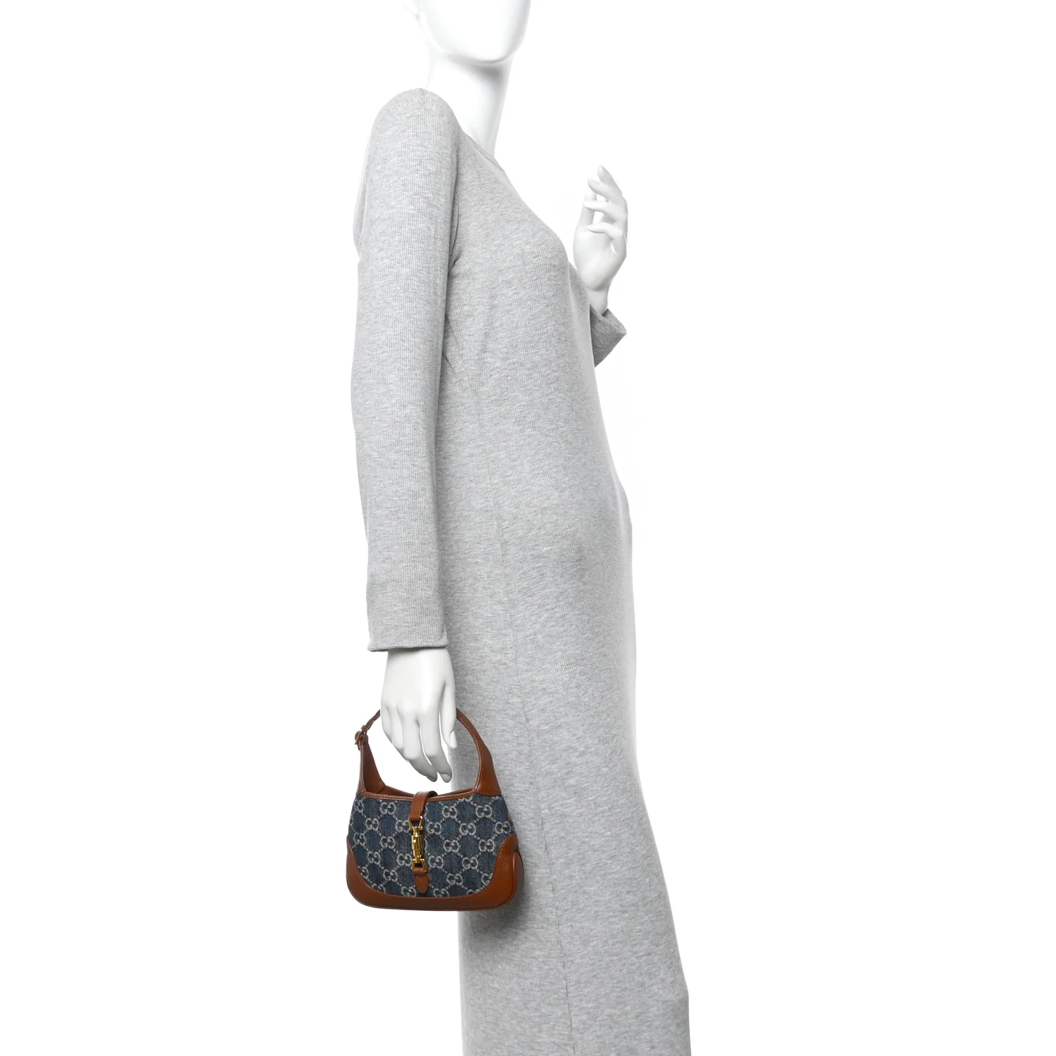 New Denim GG Monogram Calfskin Mini Jackie 1961 Hobo Blue Tea Cuir - Image 2