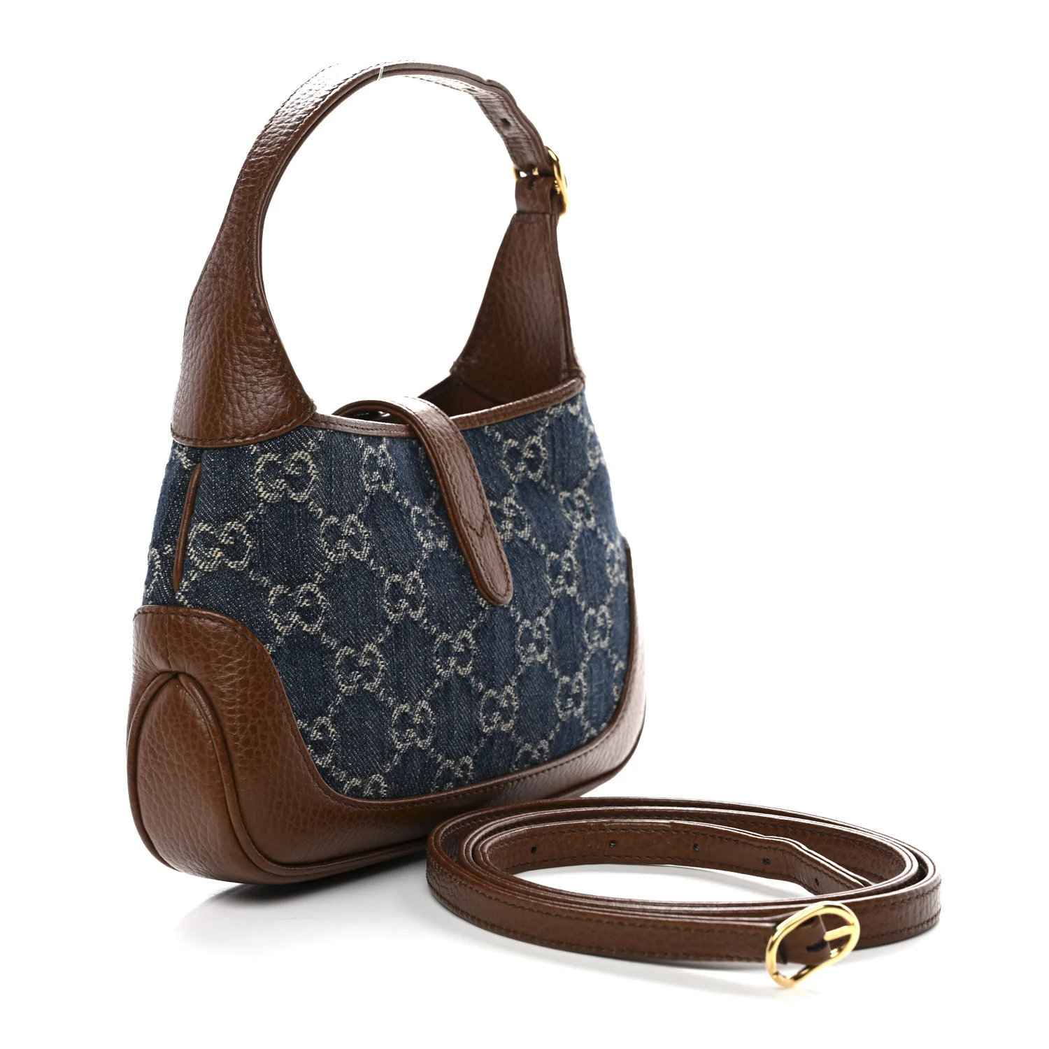 New Denim GG Monogram Calfskin Mini Jackie 1961 Hobo Blue Tea Cuir - Image 3