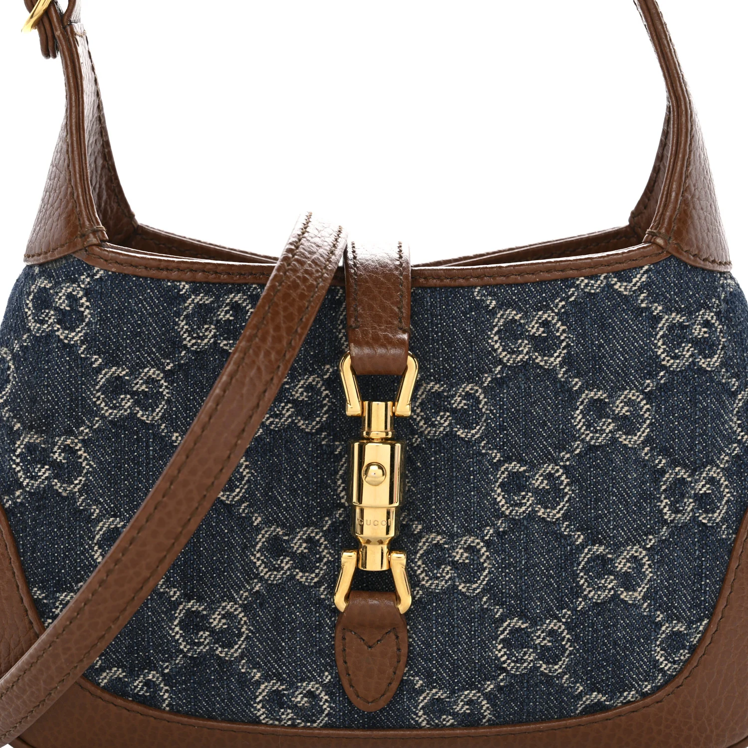 New Denim GG Monogram Calfskin Mini Jackie 1961 Hobo Blue Tea Cuir - Image 8