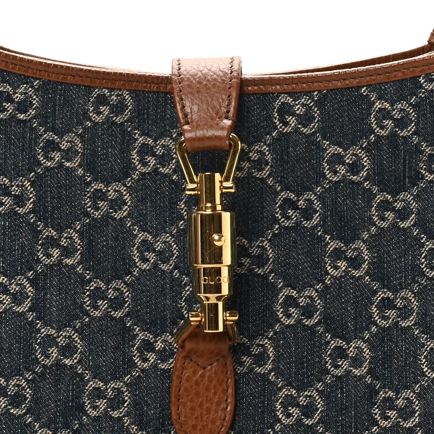 New Denim GG Monogram Calfskin Small Jackie 1961 Hobo Blue Tea Cuir - Image 8