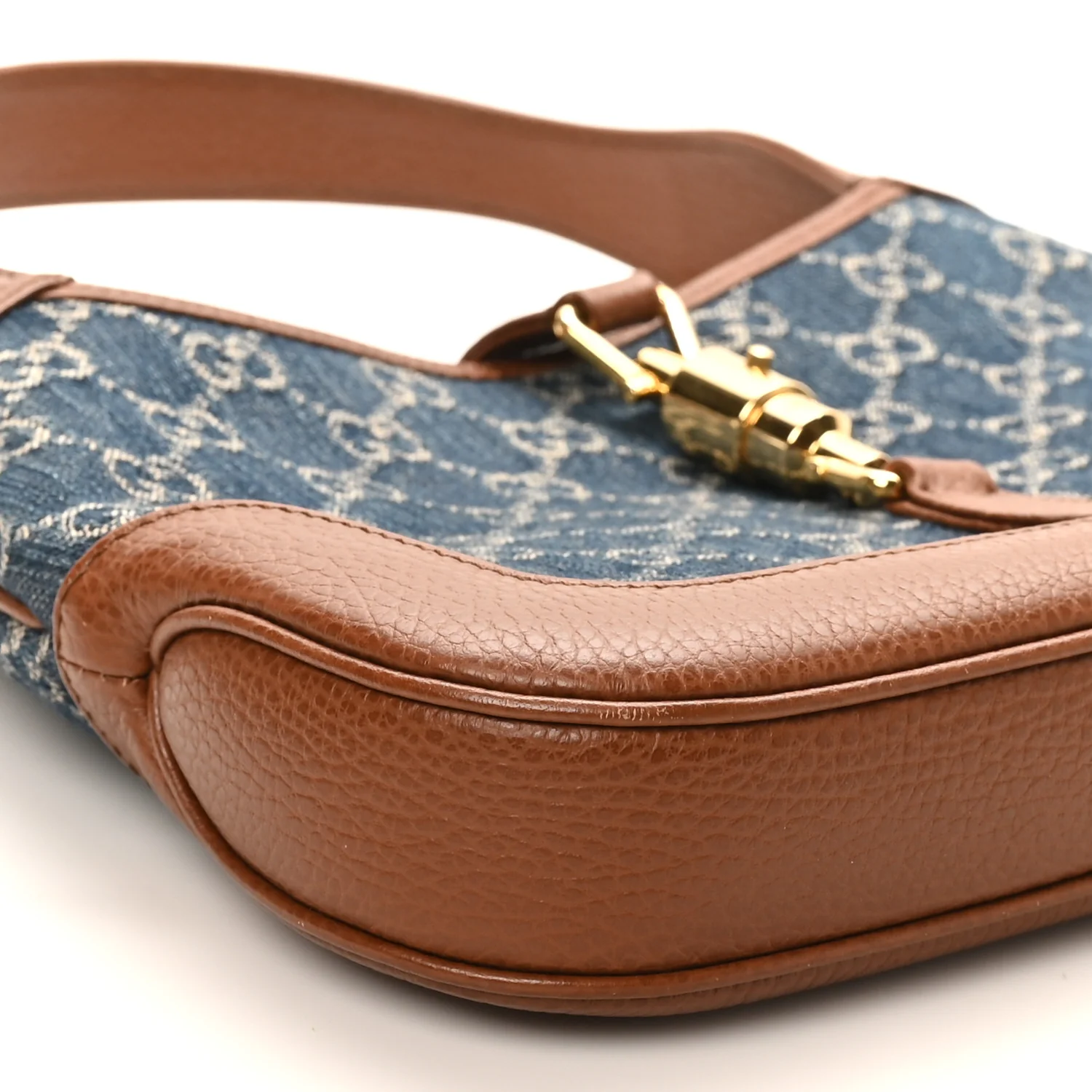 New Denim GG Monogram Calfskin Small Jackie 1961 Hobo Blue Tea Cuir - Image 9