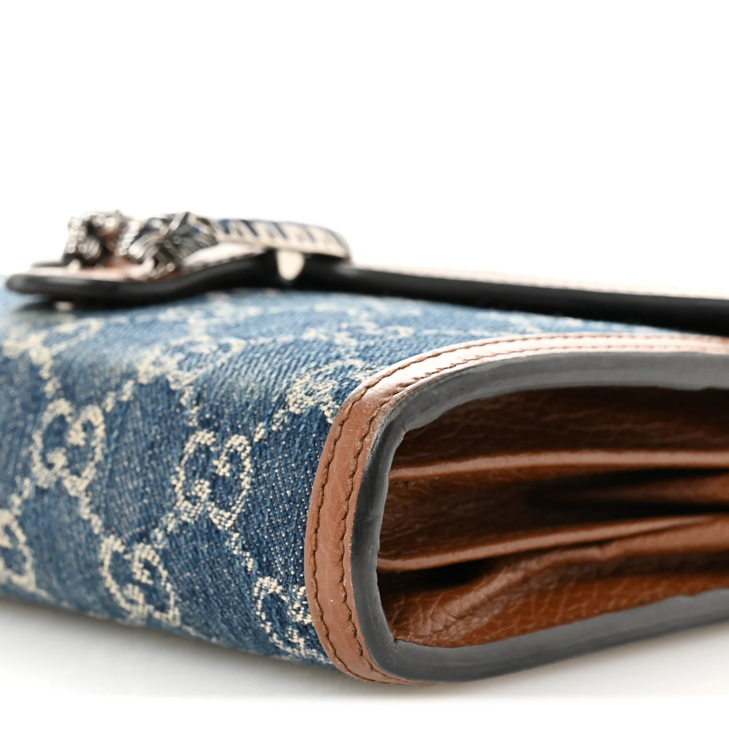 New Denim GG Monogram Dollar Calfskin Enamel Mini Dionysus Chain Wallet Blue Tea Cuir Epilog Electric Blue - Image 10