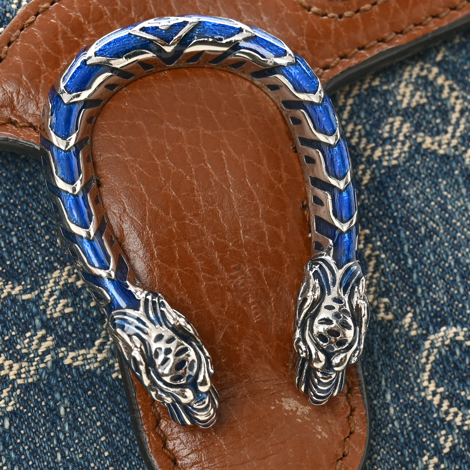 New Denim GG Monogram Dollar Calfskin Enamel Mini Dionysus Chain Wallet Blue Tea Cuir Epilog Electric Blue - Image 12