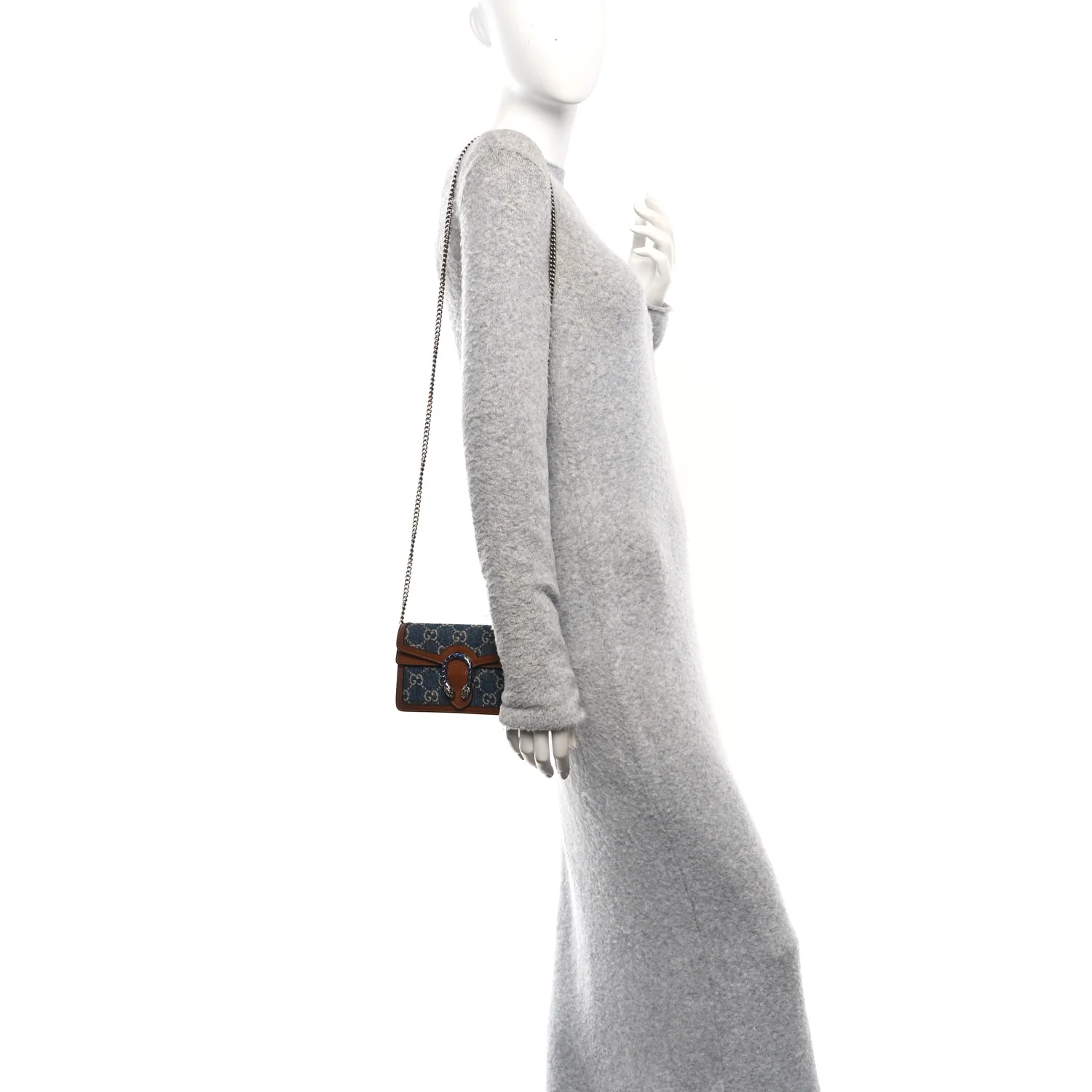 New Denim GG Monogram Dollar Calfskin Enamel Super Mini Dionysus Shoulder Bag Blue Tea Cuir Epilog Electric Blue - Image 2