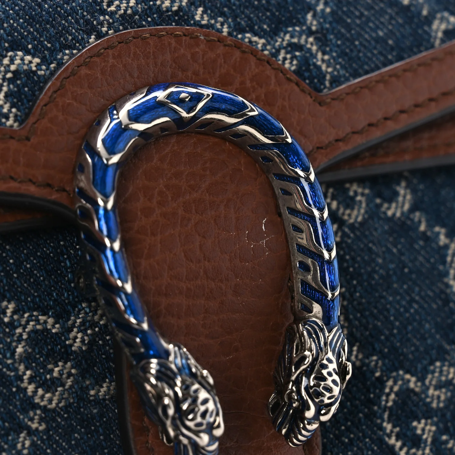 New Denim GG Monogram Dollar Calfskin Enamel Super Mini Dionysus Shoulder Bag Blue Tea Cuir Epilog Electric Blue - Image 9