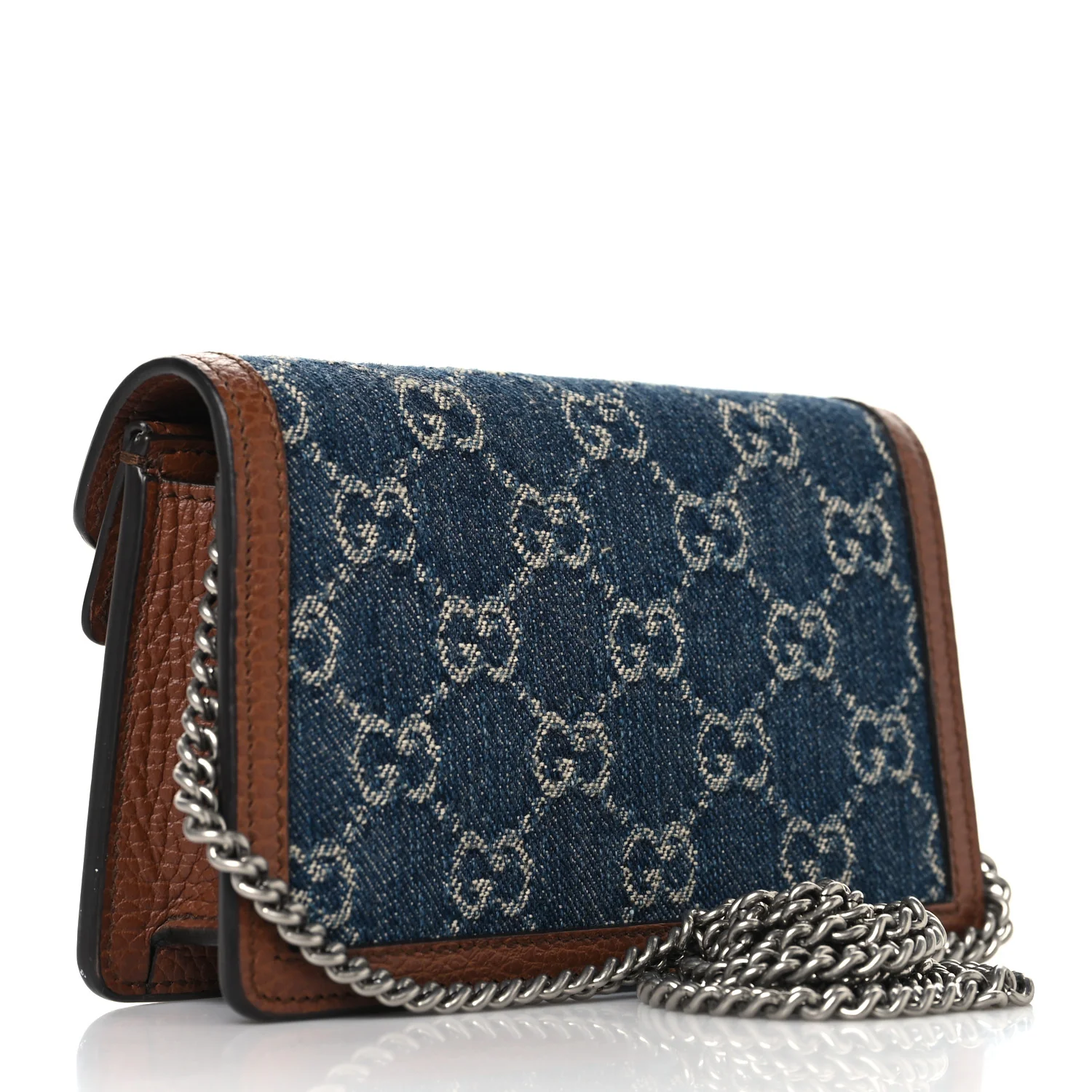 New Denim GG Monogram Dollar Calfskin Enamel Super Mini Dionysus Shoulder Bag Blue Tea Cuir Epilog Electric Blue - Image 3