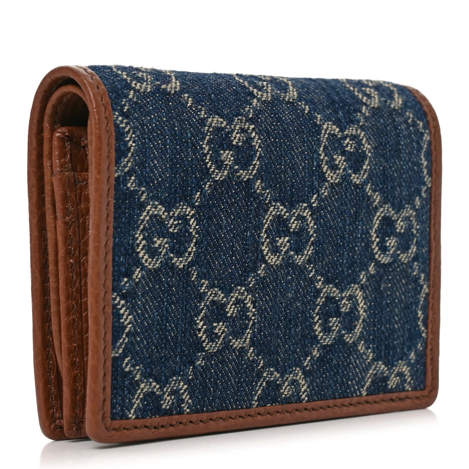 New Denim GG Monogram Dollar Calfskin Horsebit 1955 Card Case Wallet Blue Tea Cuir Epilog - Image 3