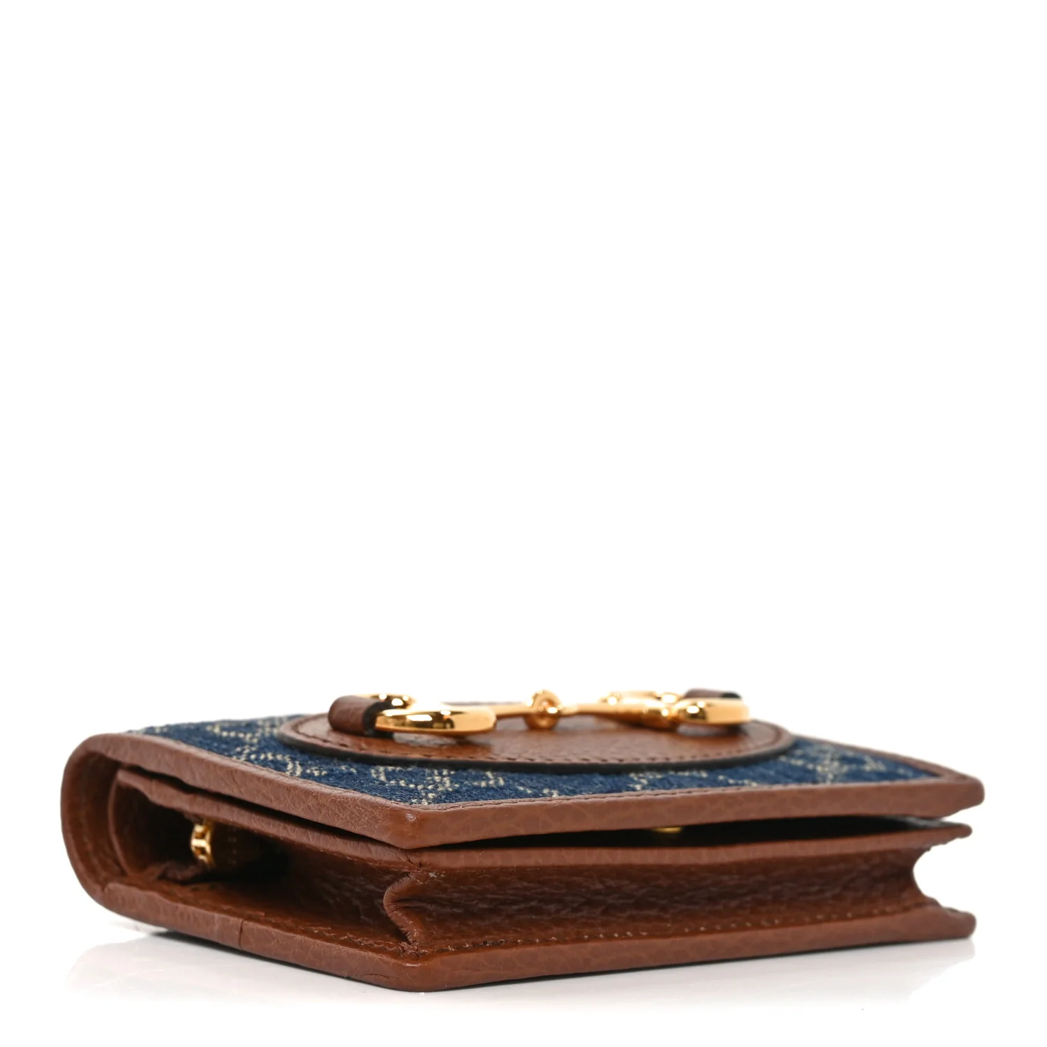 New Denim GG Monogram Dollar Calfskin Horsebit 1955 Card Case Wallet Blue Tea Cuir Epilog - Image 4
