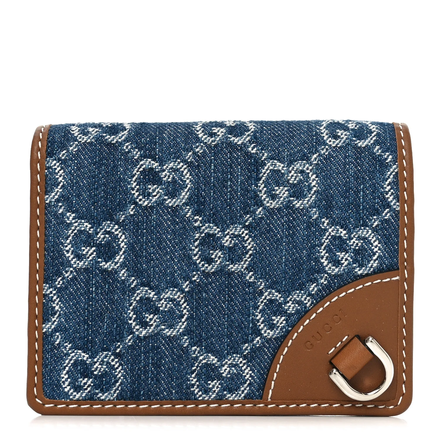New Denim GG Monogram Emblem Mini Wallet Blue Tea Cuir Epilog