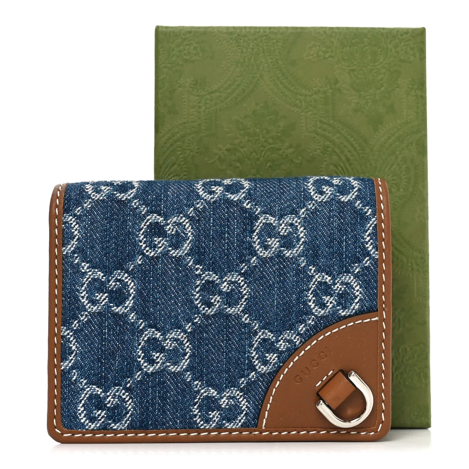 New Denim GG Monogram Emblem Mini Wallet Blue Tea Cuir Epilog - Image 8