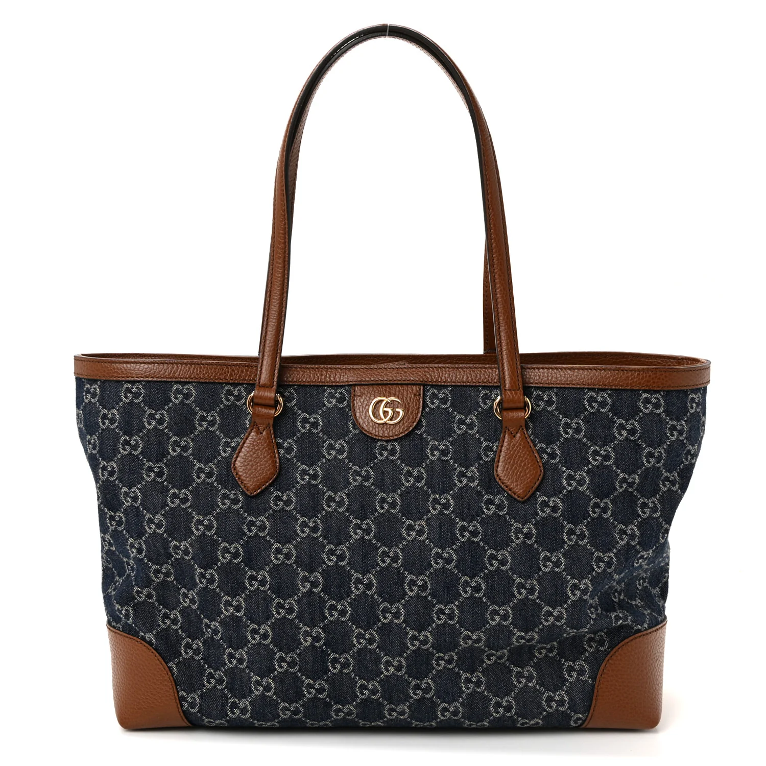 New Denim GG Monogram Medium Ophidia Shopping Tote Blue Tea Cuir