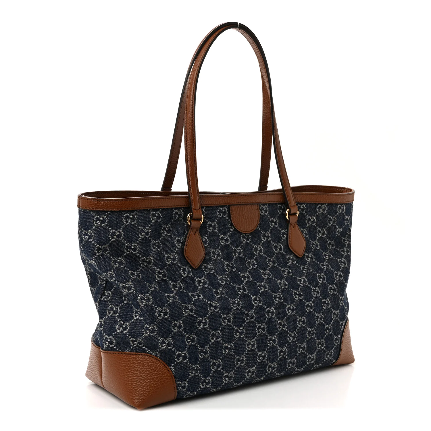 New Denim GG Monogram Medium Ophidia Shopping Tote Blue Tea Cuir - Image 3