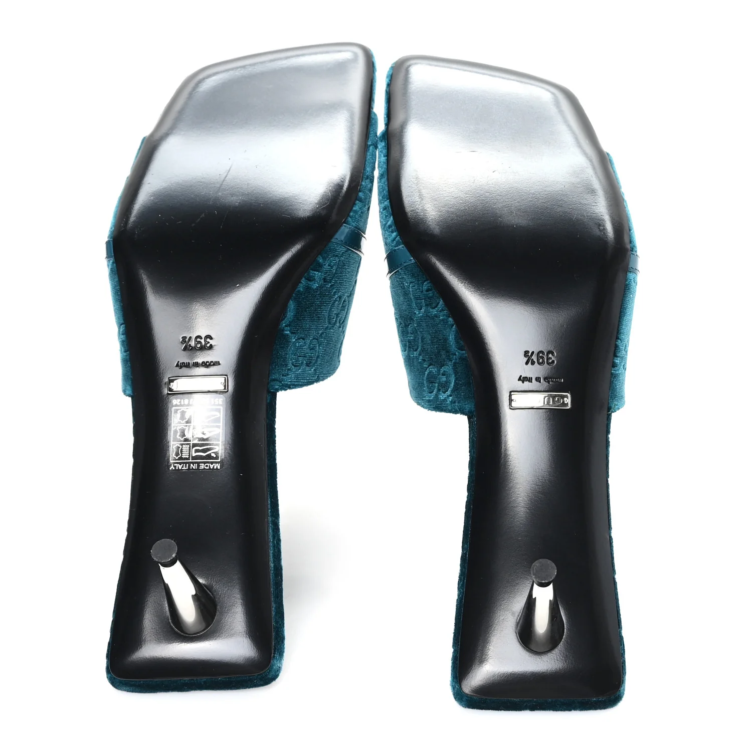 New Velvet Ashmir Regent Calfskin GG Monogram Square Toe Bow 45mm Slide Sandals Peacock Blue 39.5 - Image 6