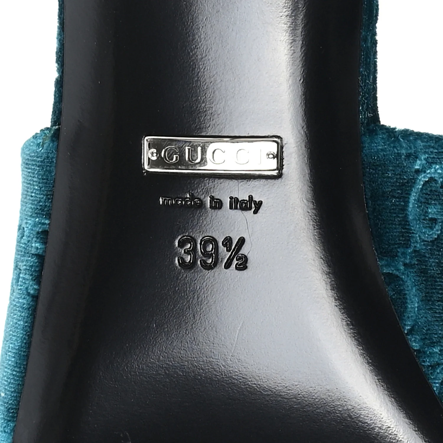 New Velvet Ashmir Regent Calfskin GG Monogram Square Toe Bow 45mm Slide Sandals Peacock Blue 39.5 - Image 7