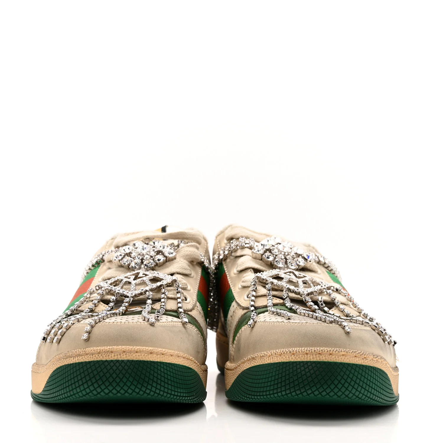 Nubuck Calfskin Web Removable Crystals Mens Screener Sneakers 7 Dusty Milk New Mystic White - Image 3