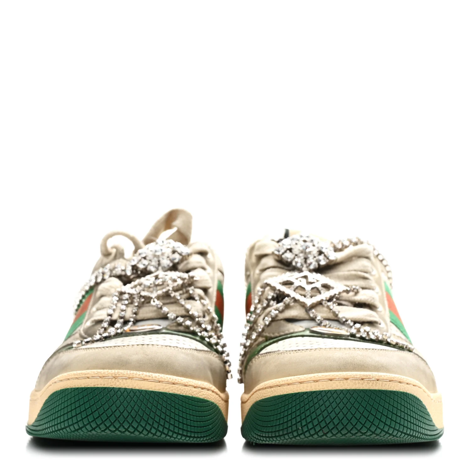 Nubuck Calfskin Web Removable Crystals Womens Screener Sneakers 38 Dusty Milk New Mystic White - Image 6