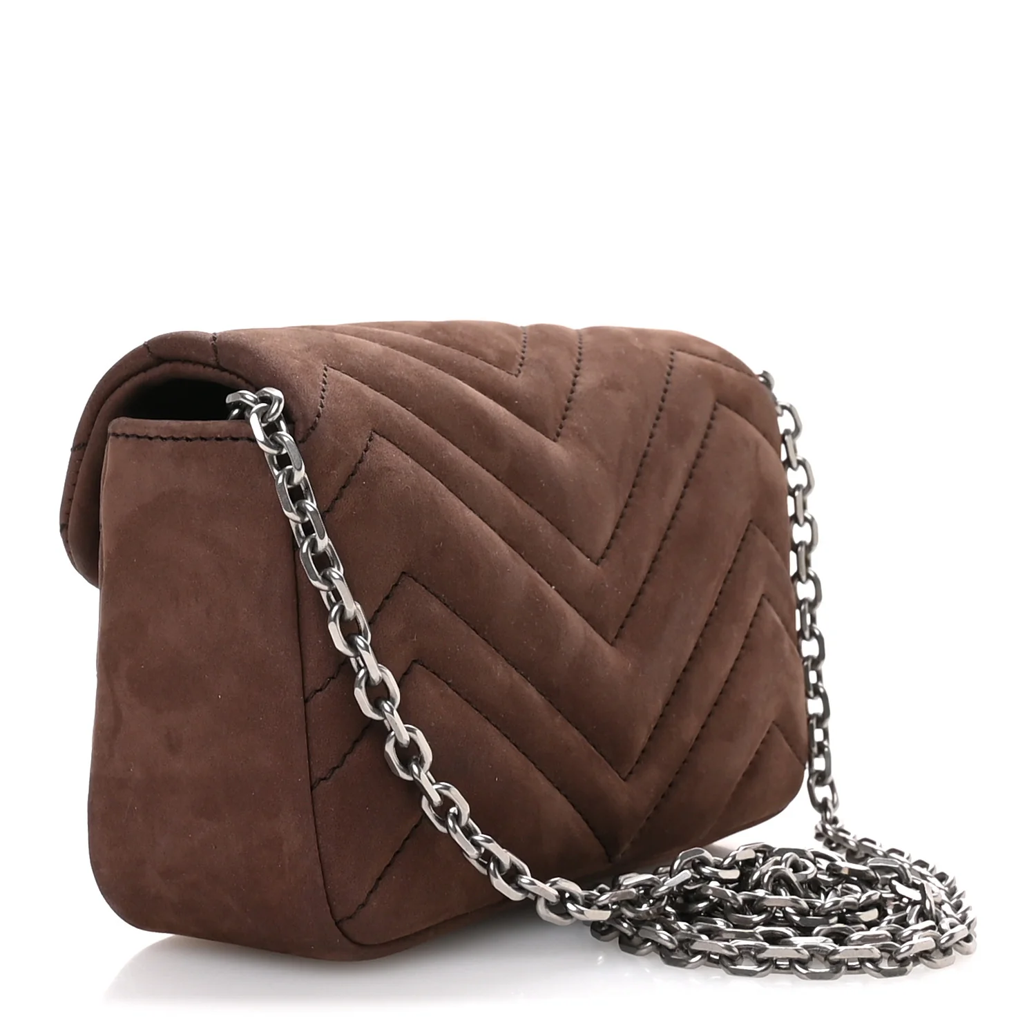 Nubuck Matelasse Mini GG Marmont Shoulder Bag Dark Brown - Image 3