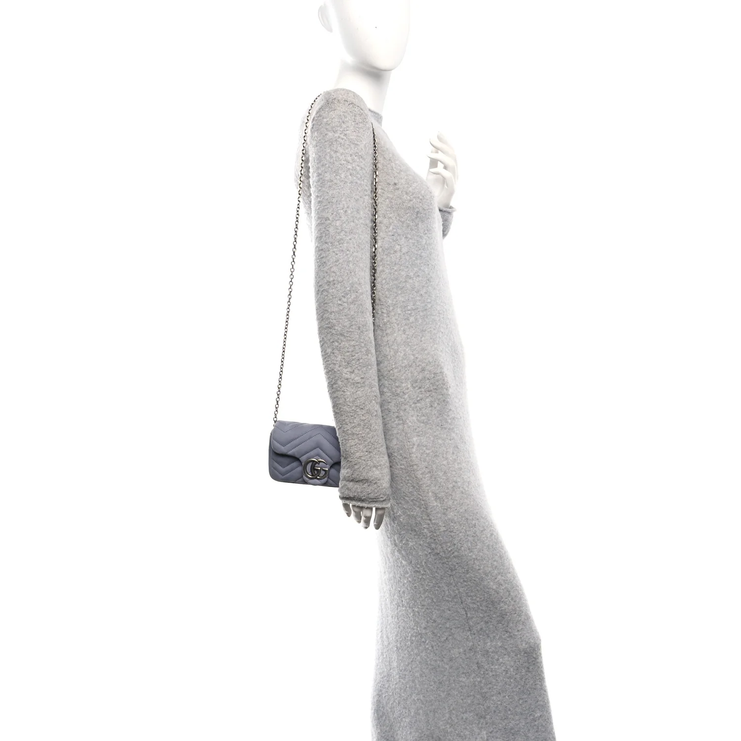 Nubuck Matelasse Mini GG Marmont Shoulder Bag Grey - Image 2