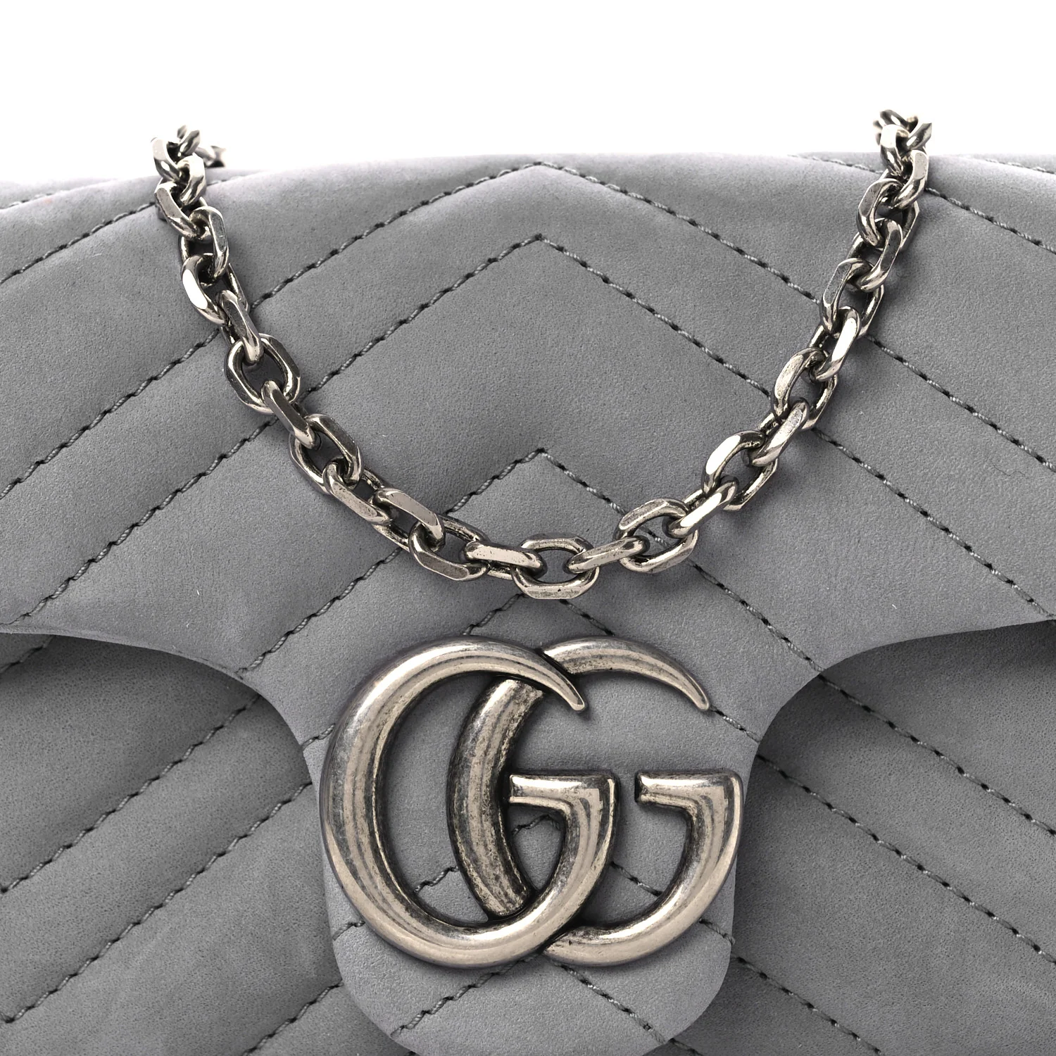 Nubuck Matelasse Mini GG Marmont Shoulder Bag Grey - Image 8