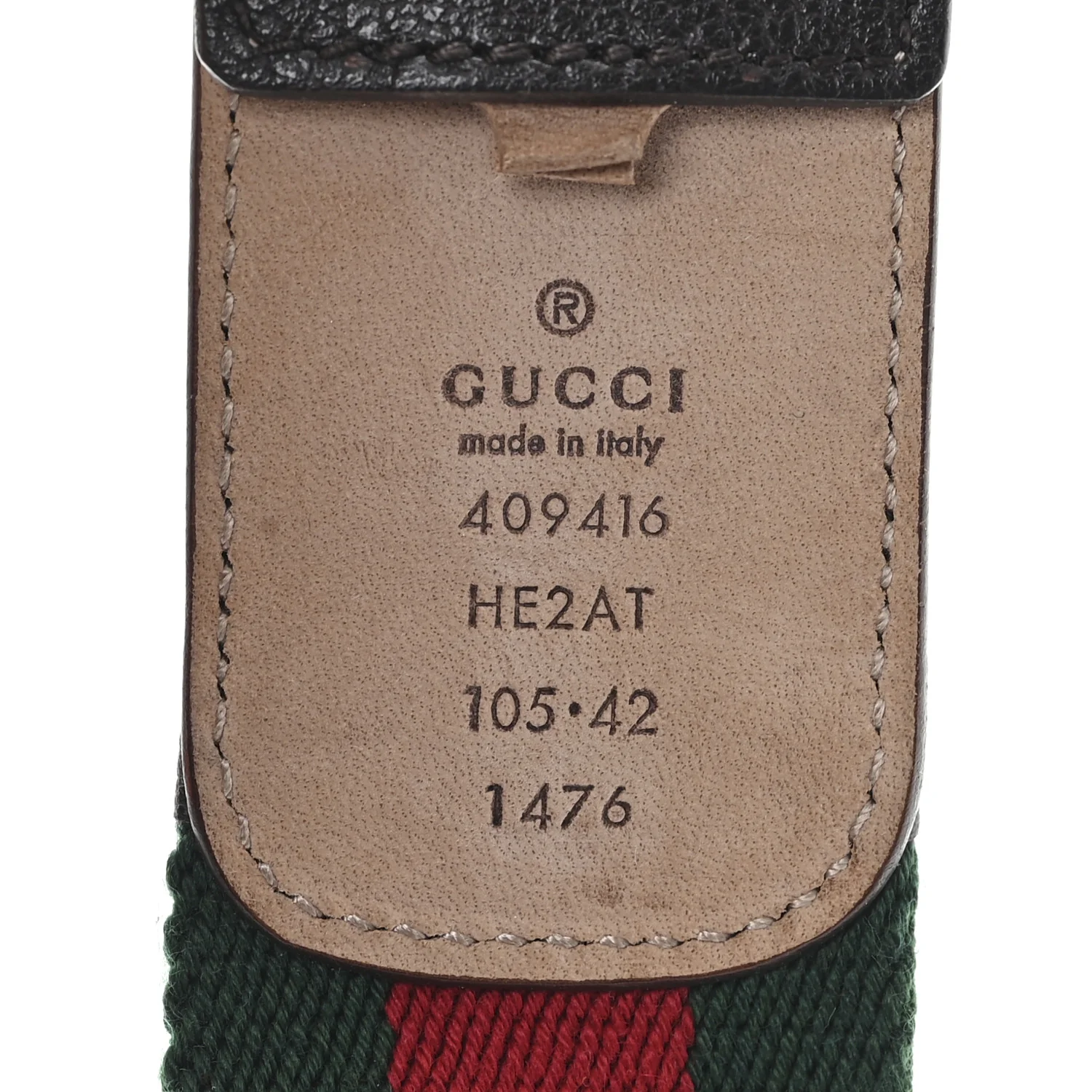 Nylon Calfskin Double G Web 40mm Belt 105 42 Green Red Cuir - Image 4