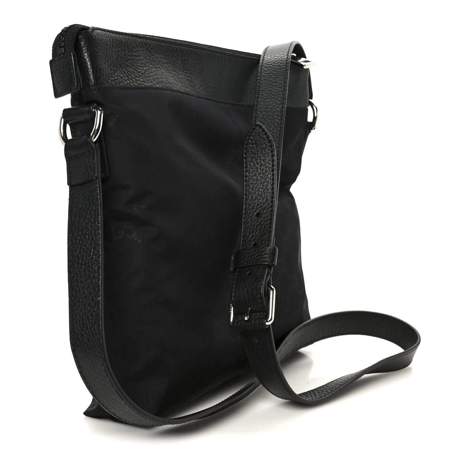 Nylon Monogram Dollar Calfskin Flat Messenger Bag Black - Image 3