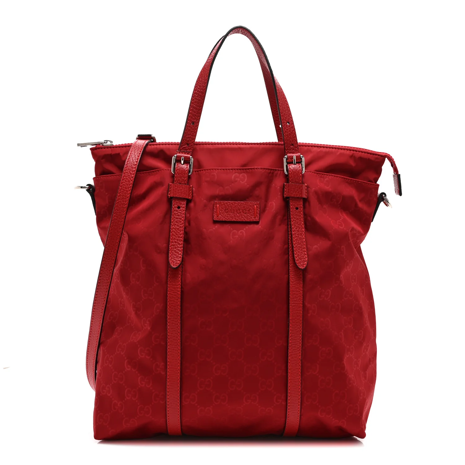 Nylon Monogram Dollar Calfskin Medium Vertical Tote Vibrant Red