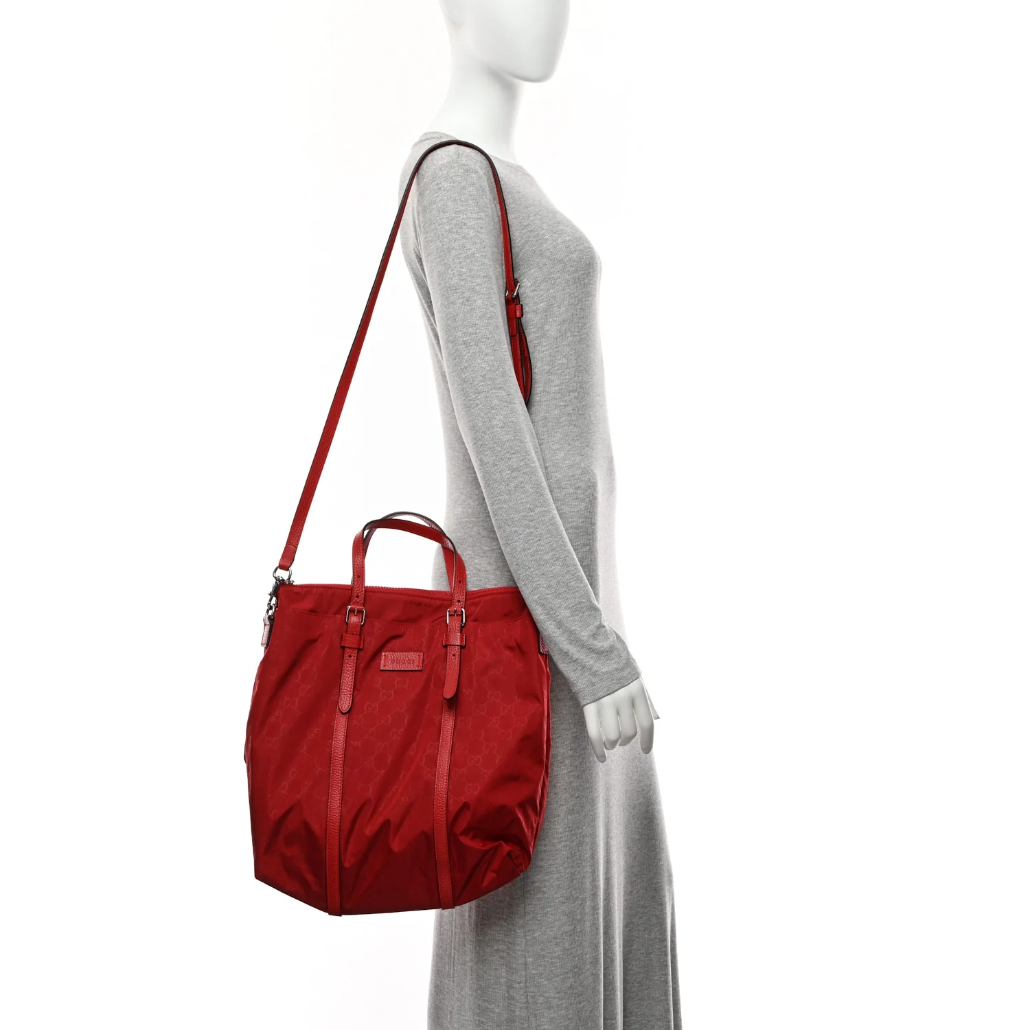 Nylon Monogram Dollar Calfskin Medium Vertical Tote Vibrant Red - Image 2