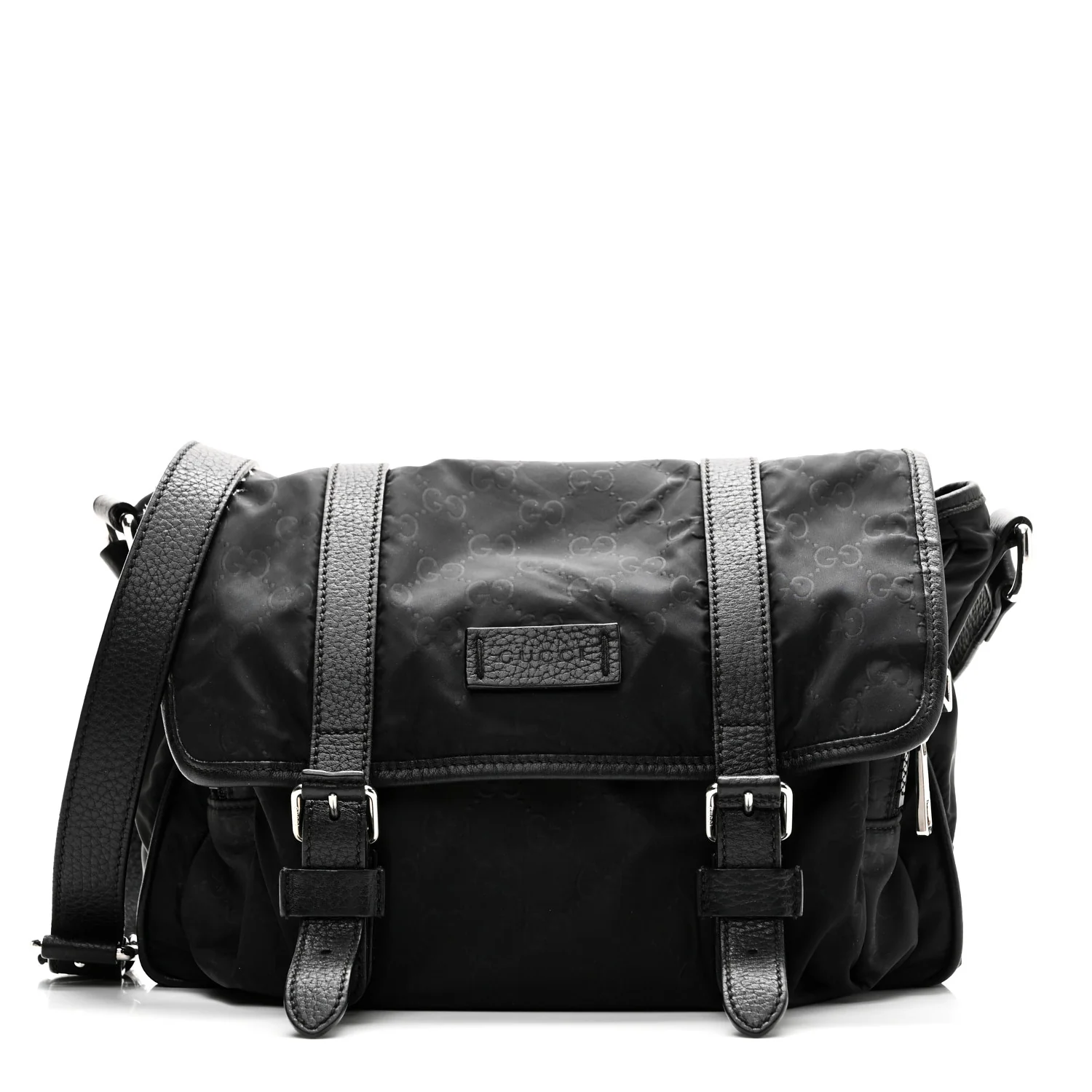 Nylon Monogram Double Buckle Flap Messenger Bag Black