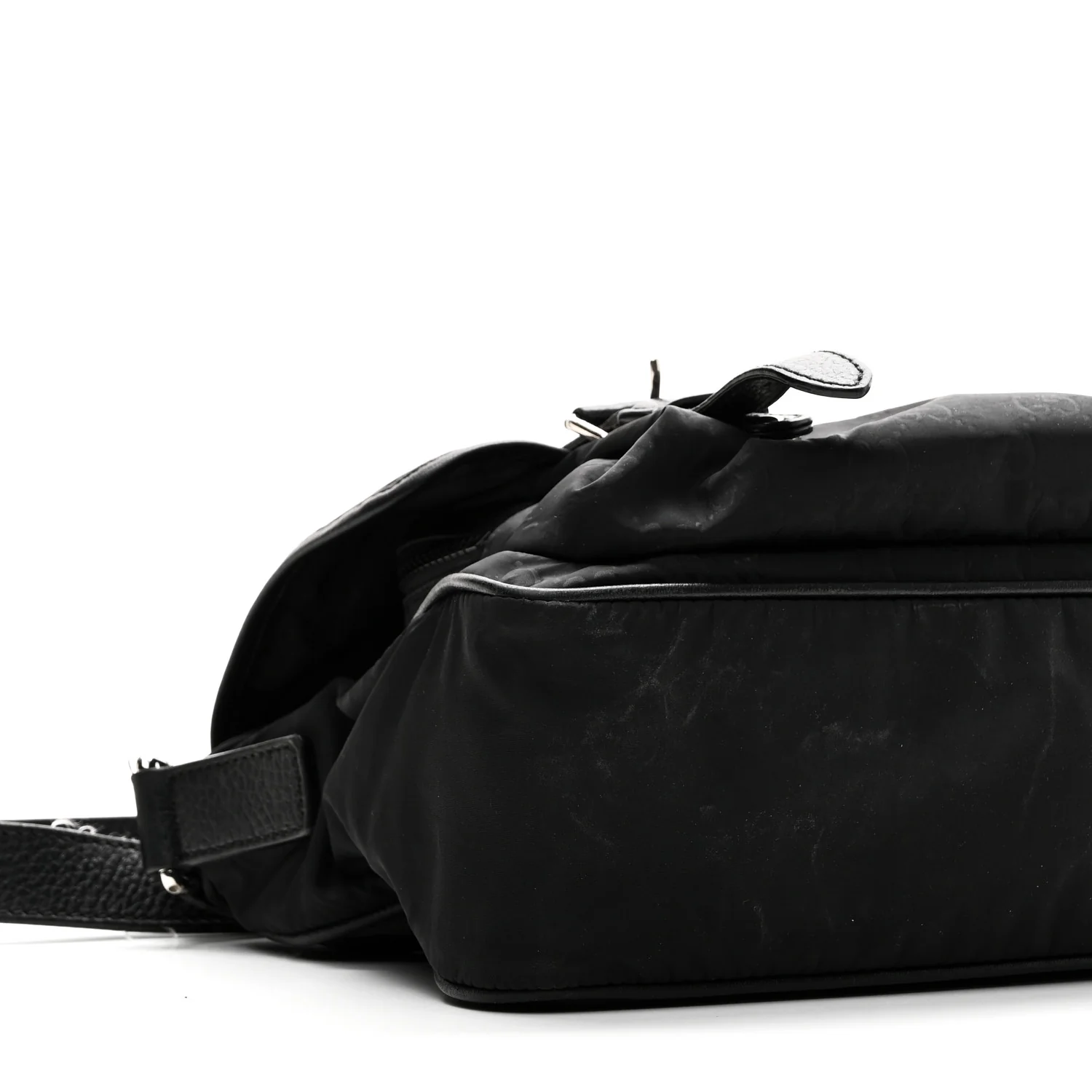 Nylon Monogram Double Buckle Flap Messenger Bag Black - Image 10
