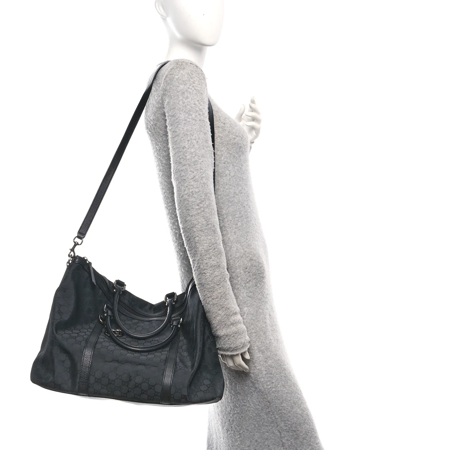 Nylon Monogram Medium GG Charm Dome Satchel Black - Image 2